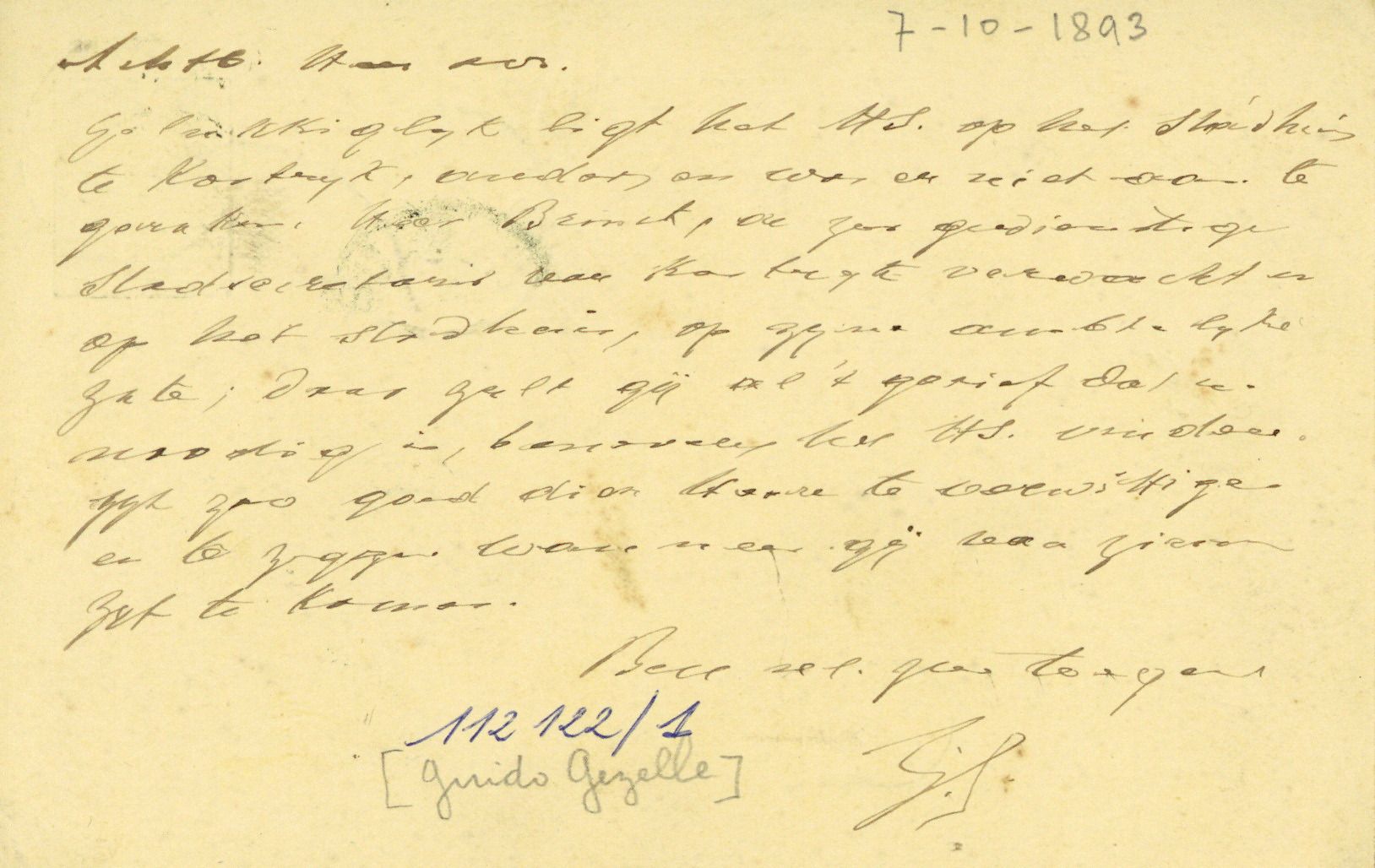 [Guido Gezelle] aan Louis Scharpé