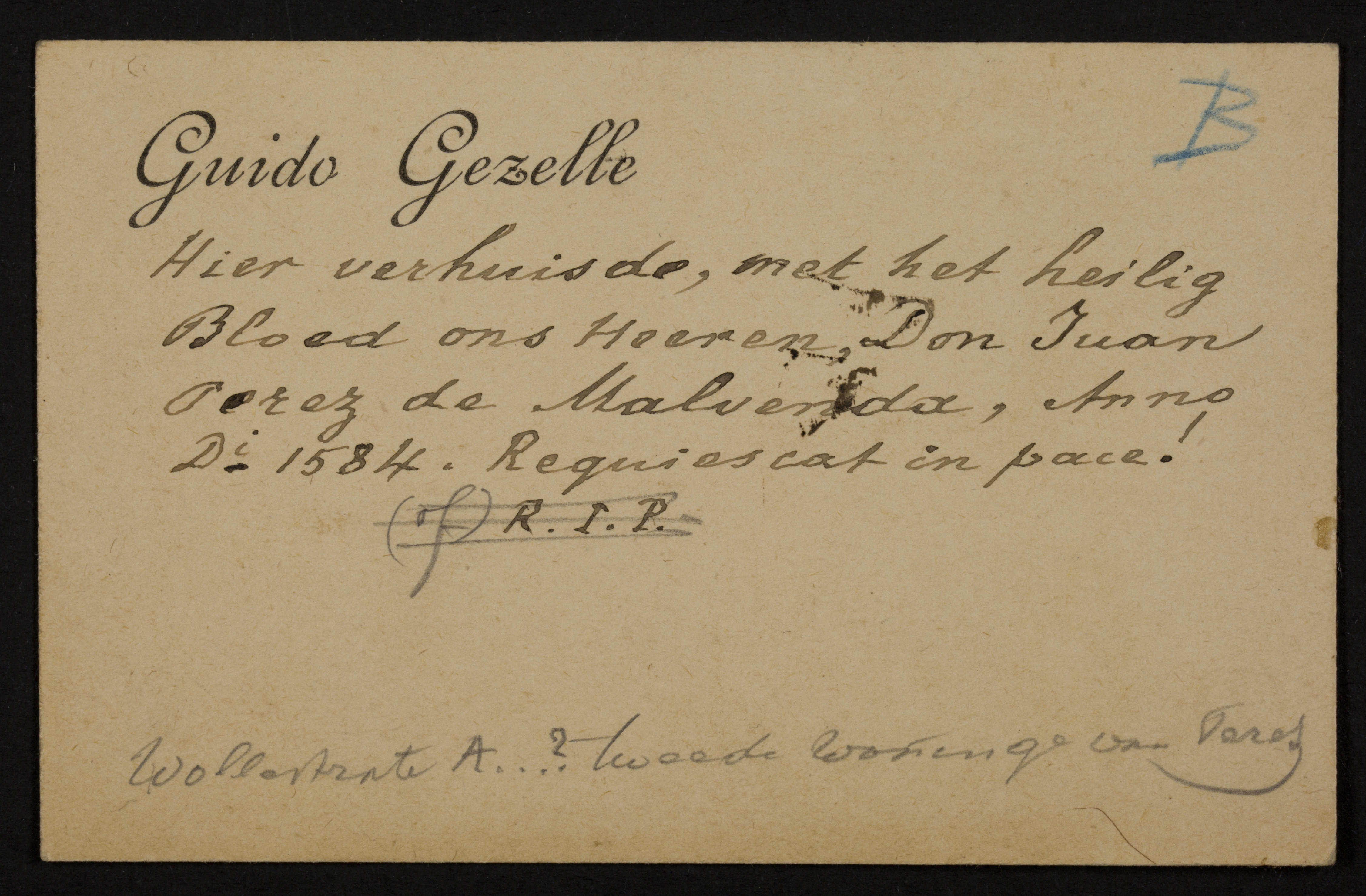 Verschillende opschriften i.v.m. Heilig Bloed voor gedenkstenen op de plaatsen waar het Heilig Bloed ooit verborgen...