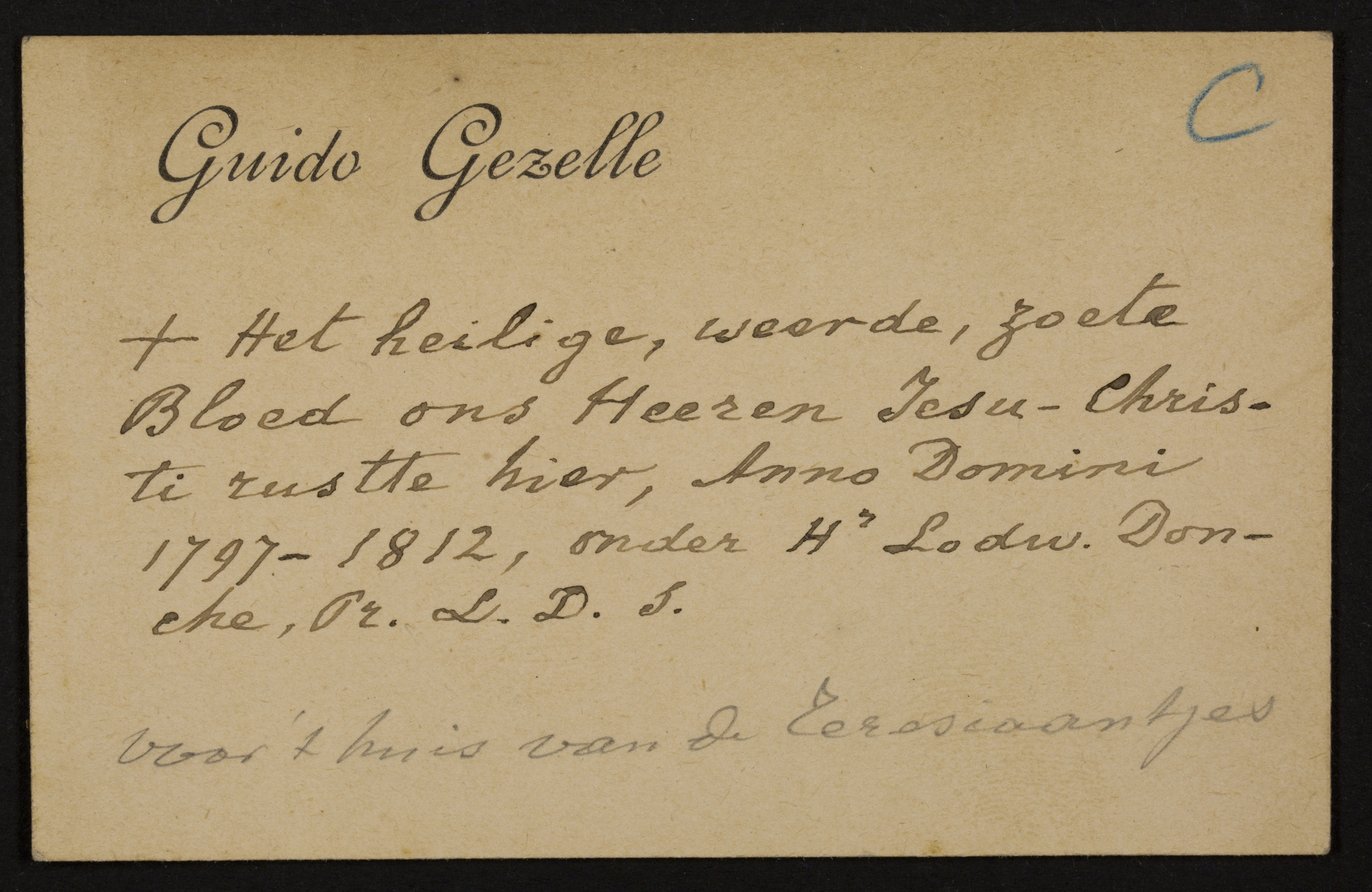 Verschillende opschriften i.v.m. Heilig Bloed voor gedenkstenen op de plaatsen waar het Heilig Bloed ooit verborgen...