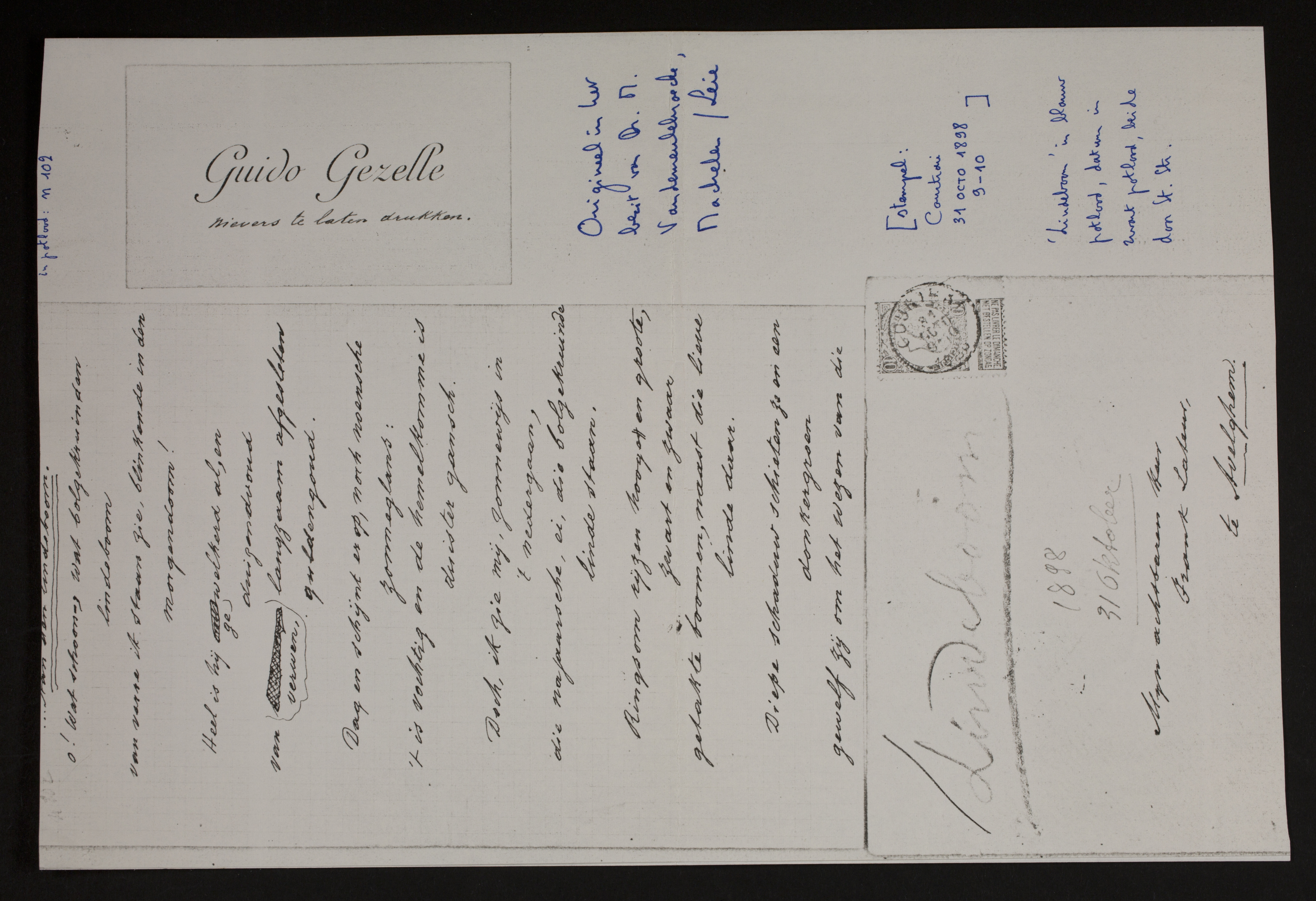 Guido Gezelle aan Frank Lateur (= Stijn Streuvels)