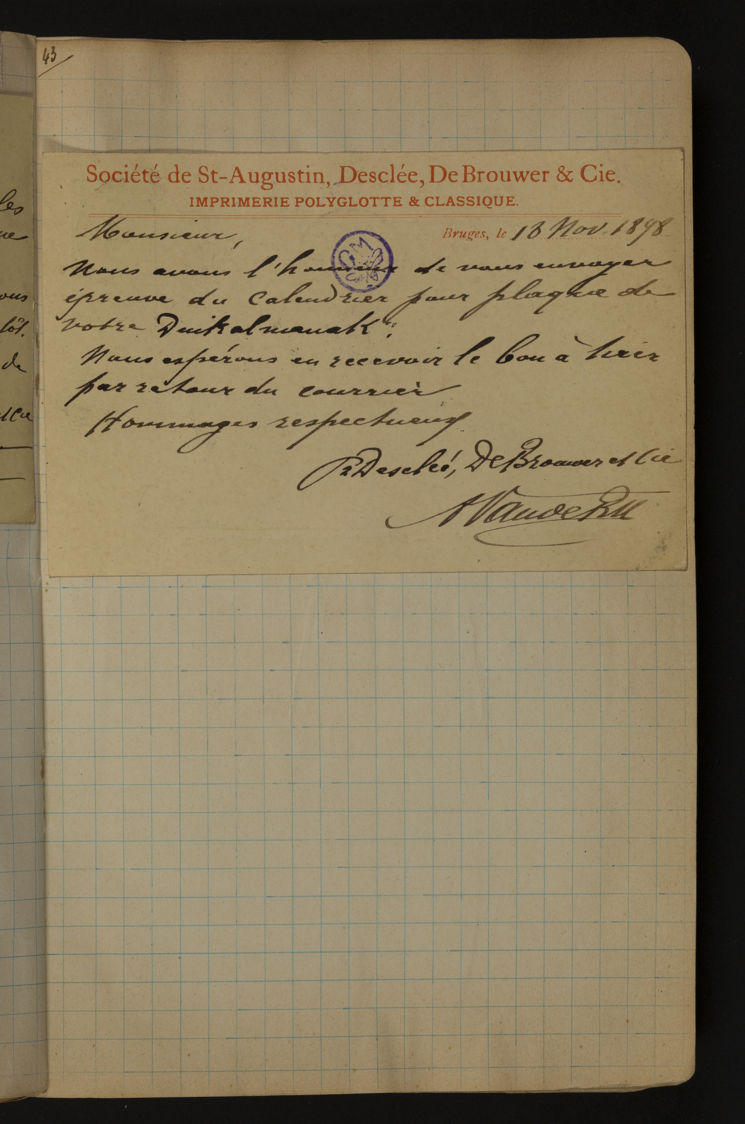 Aloïs Van de Pitte (i.n.v. Desclée-De Brouwer) aan Guido Gezelle