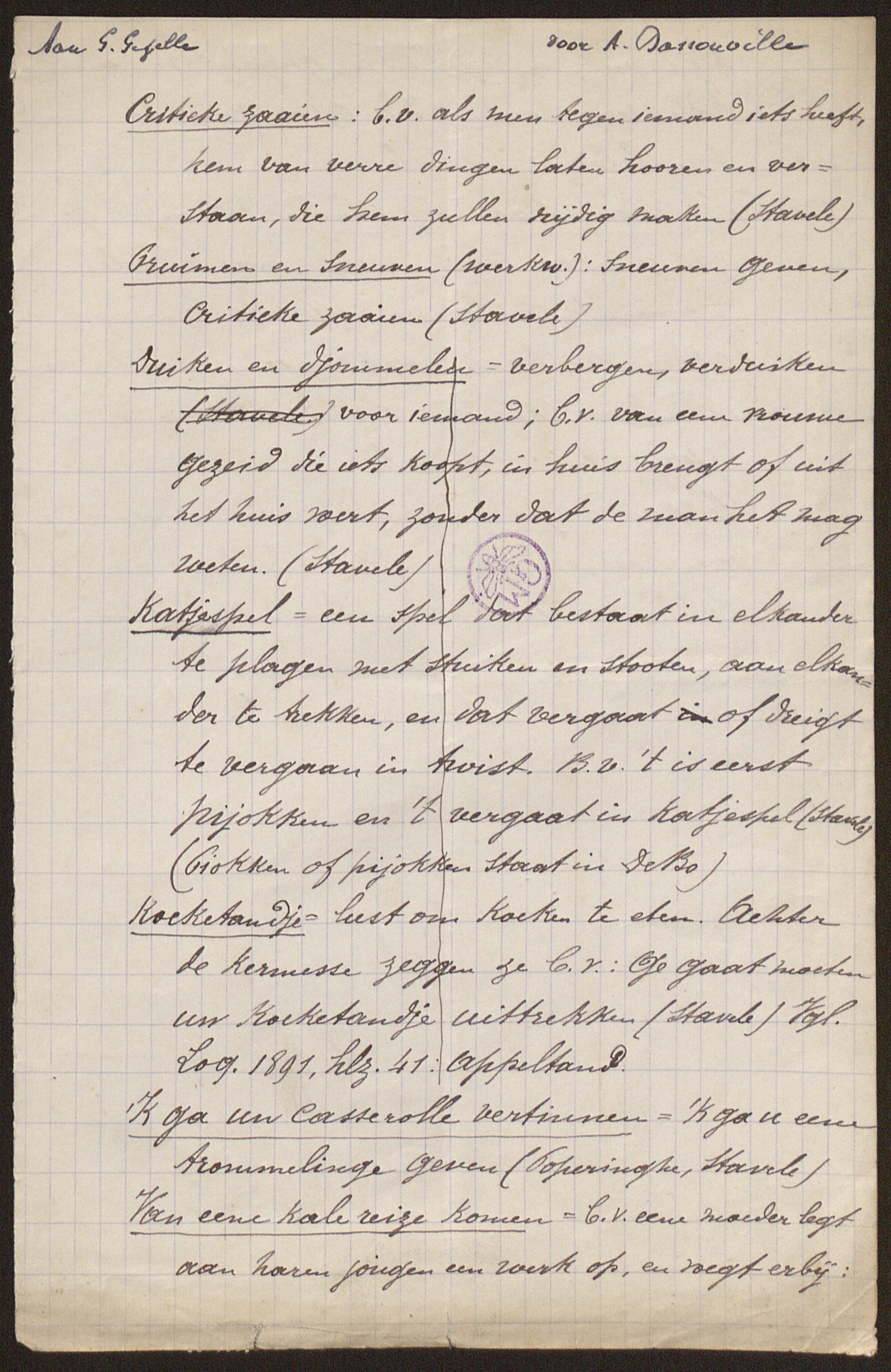 Taalkundig materiaal van A. Dassonville voor Guido Gezelle