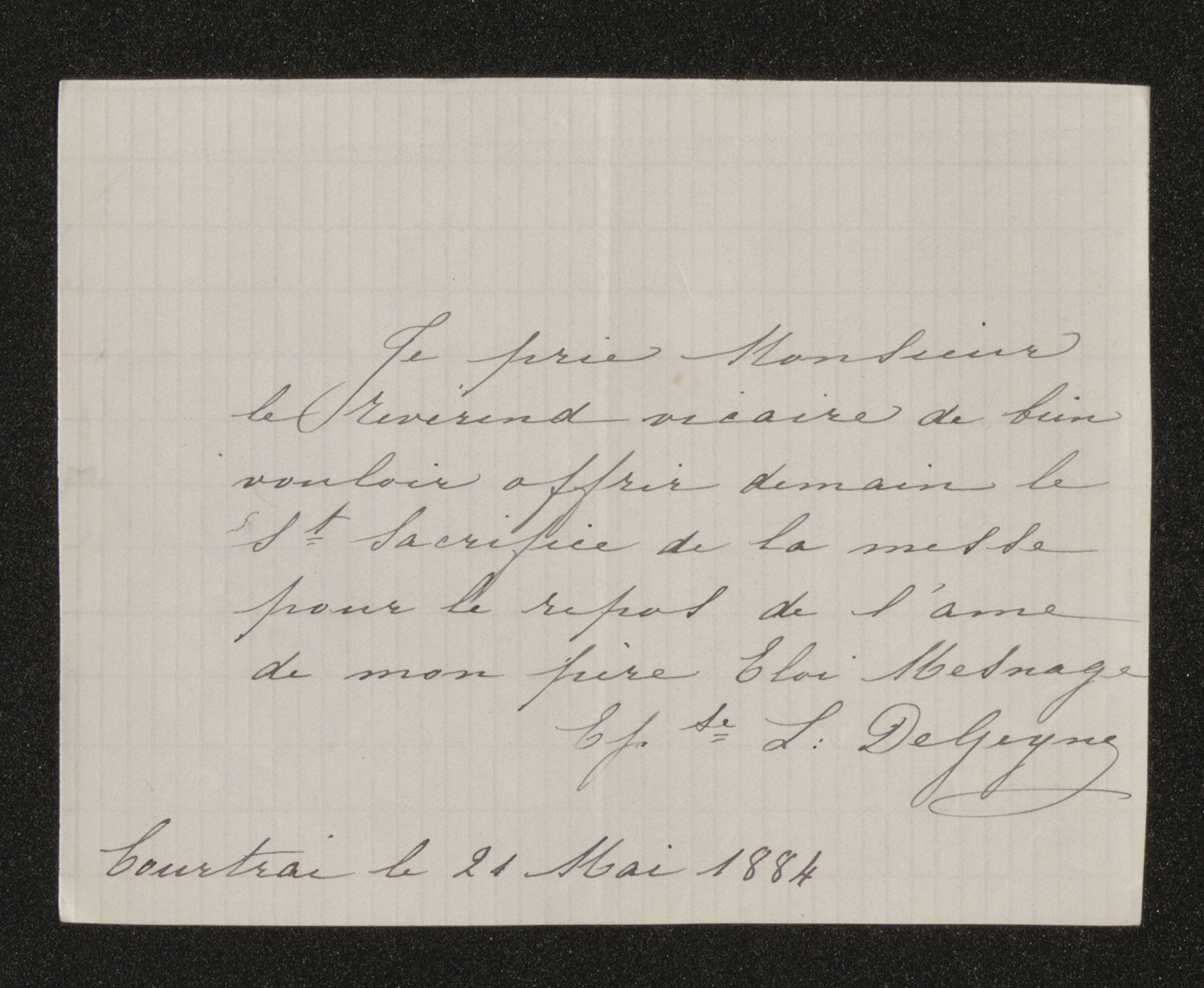 [Cathérine Joséphine Mesnage] (= mevrouw Cathérine De Geyne) aan [Guido Gezelle]