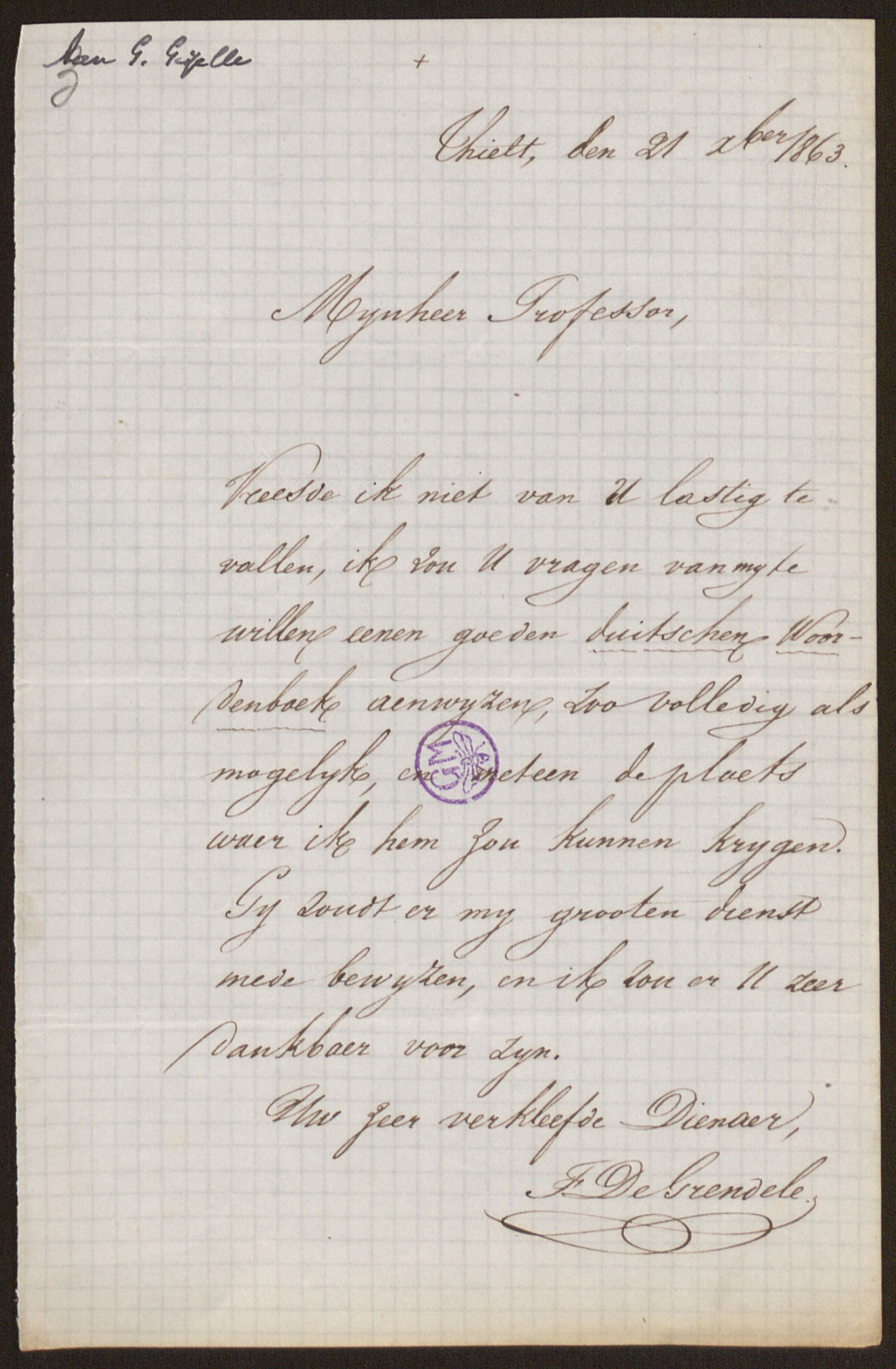 Felix De Grendele aan [Guido Gezelle]