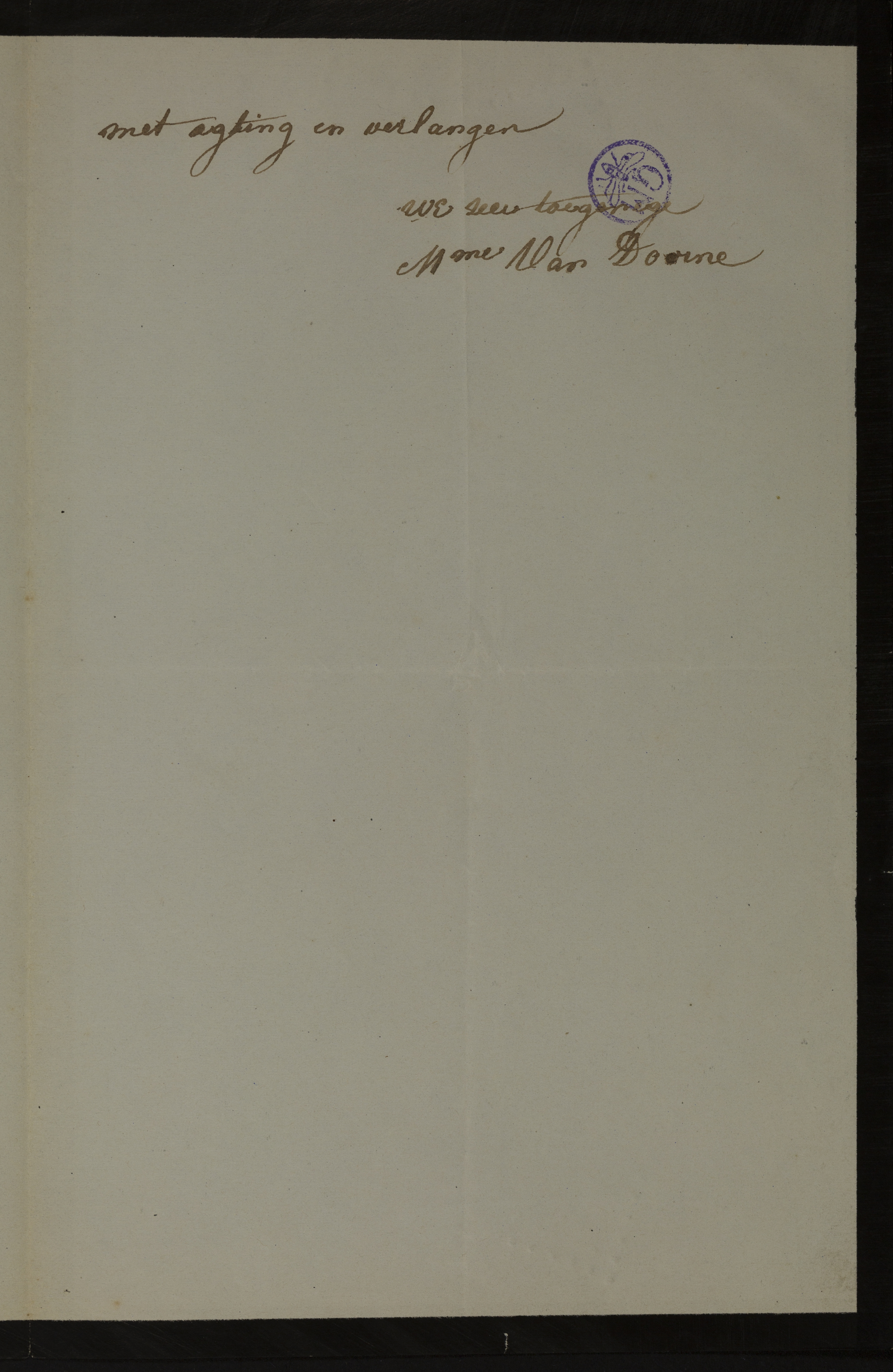 [Justine Van De Velde] (= mevrouw Justine Van Doorne) aan [Guido Gezelle]