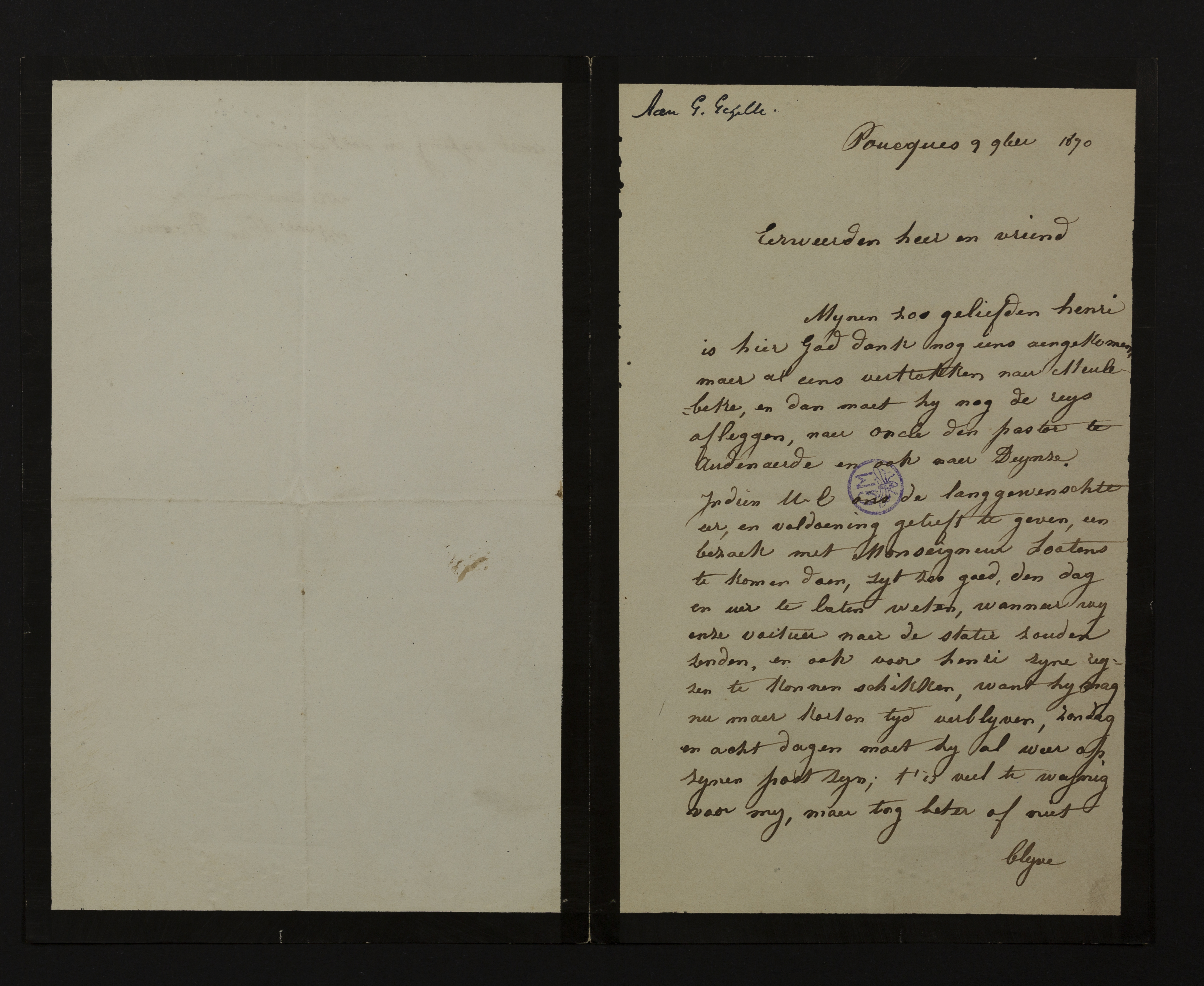 [Justine Van De Velde] (= mevrouw Justine Van Doorne) aan [Guido Gezelle]