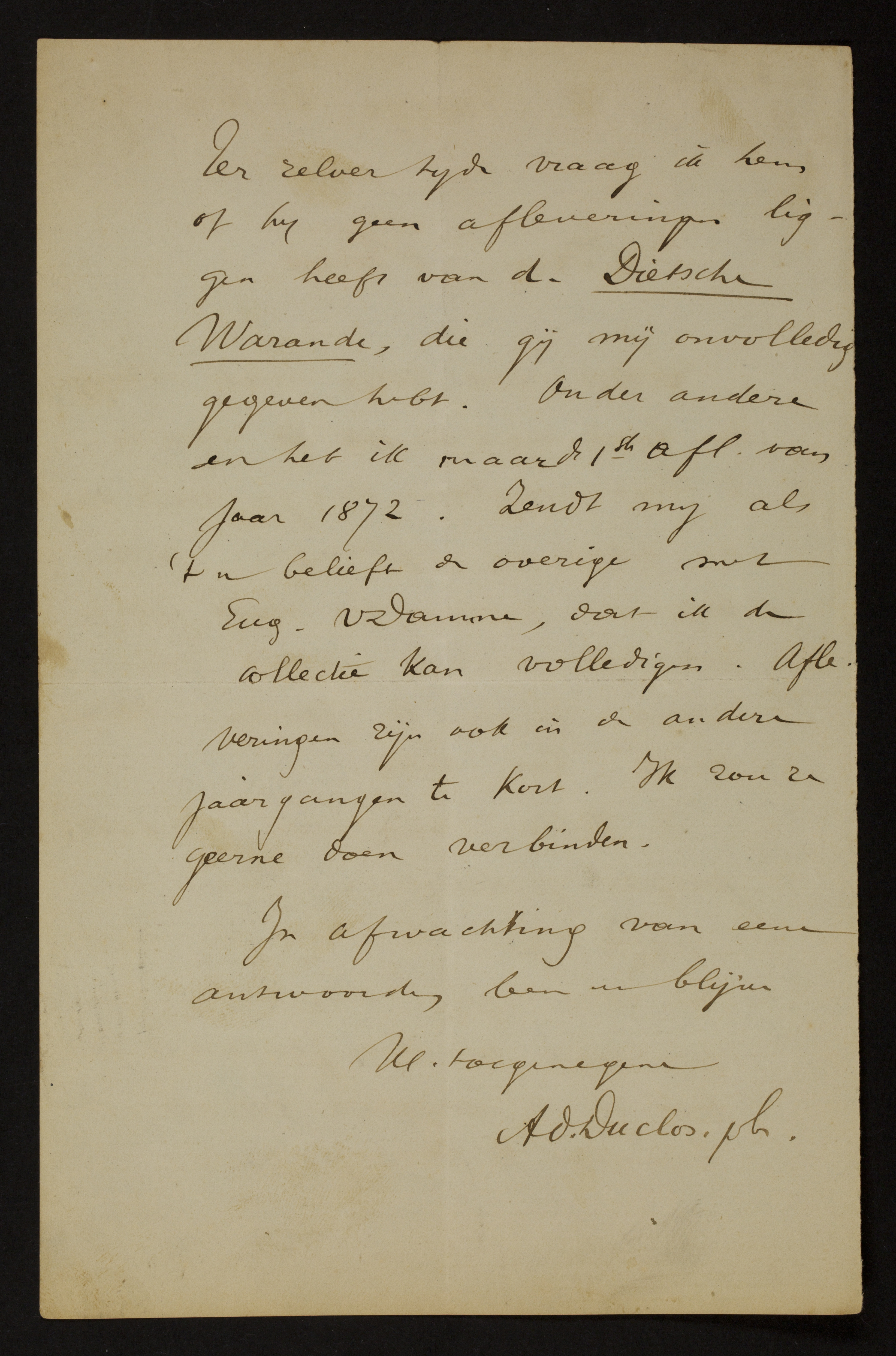 Adolf Juliaan Duclos aan [Guido Gezelle]