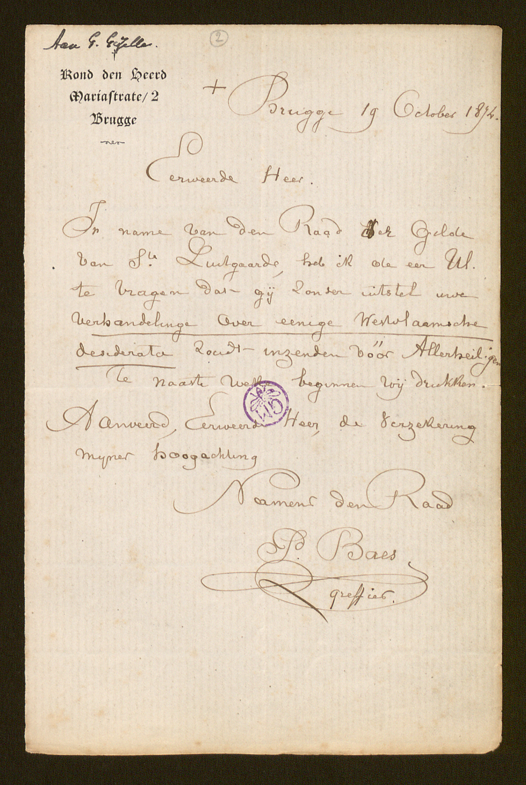 Pieter Baes aan [Guido Gezelle]