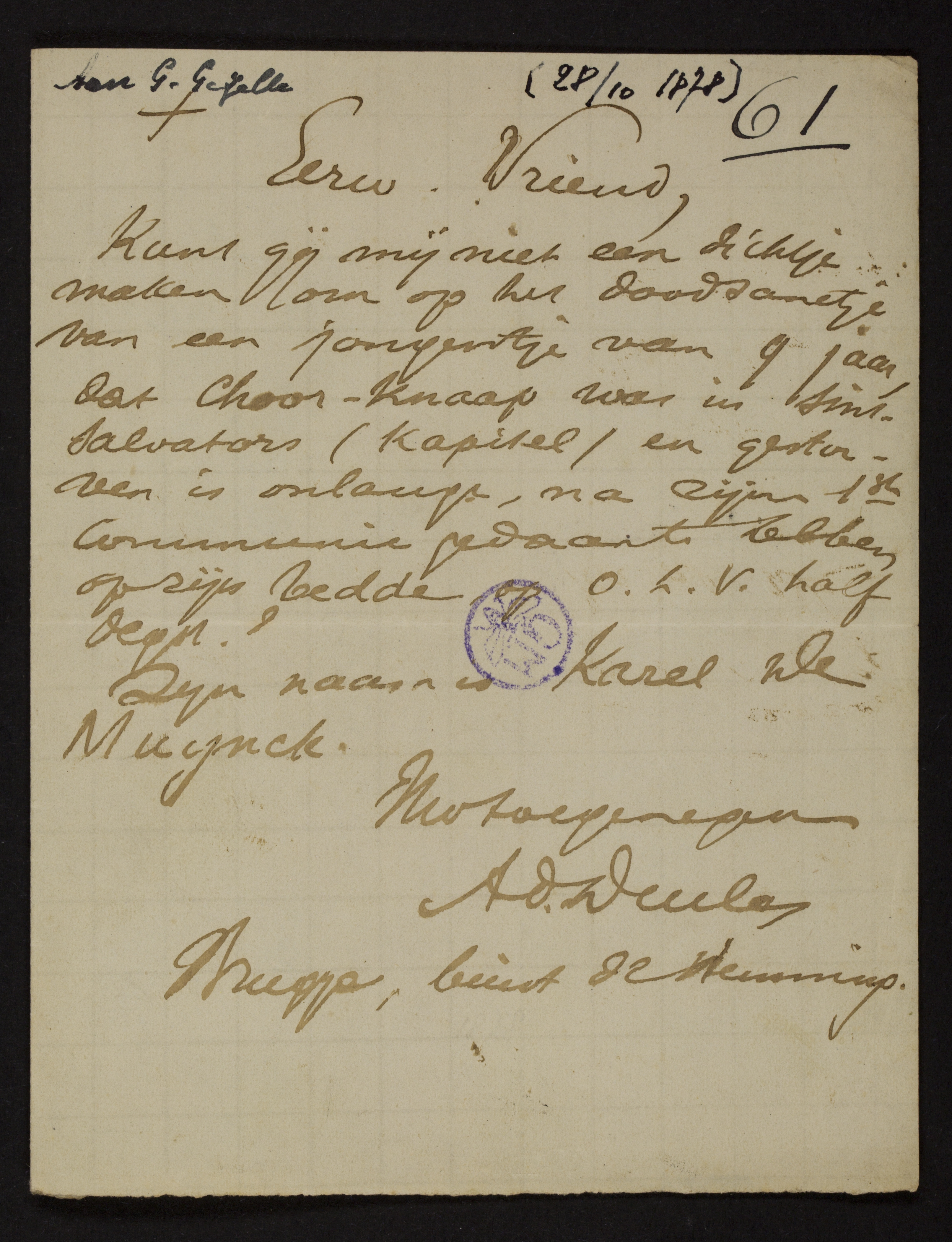 Adolf Juliaan Duclos aan [Guido Gezelle]