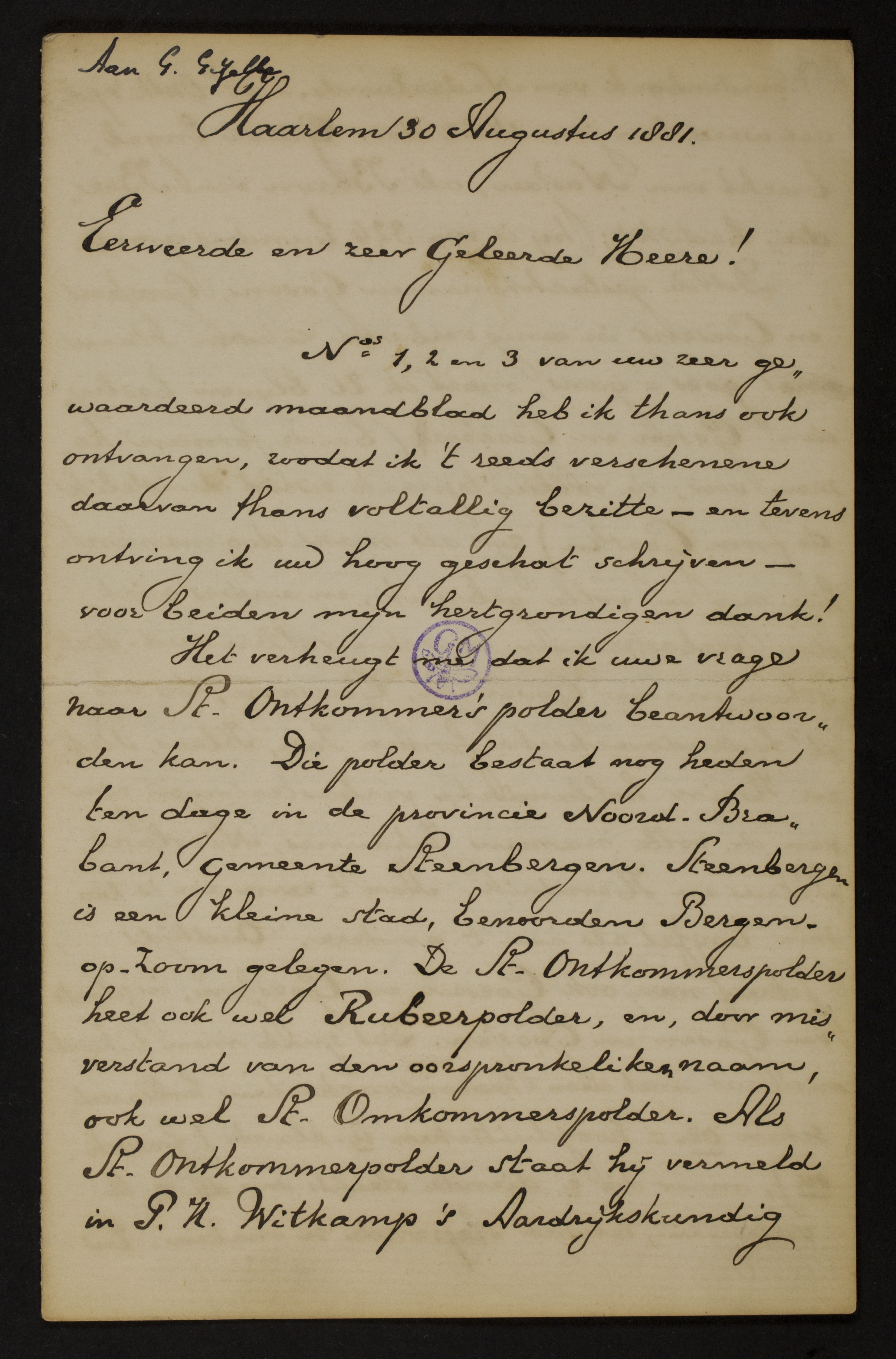 Johan Winkler aan [Guido Gezelle]