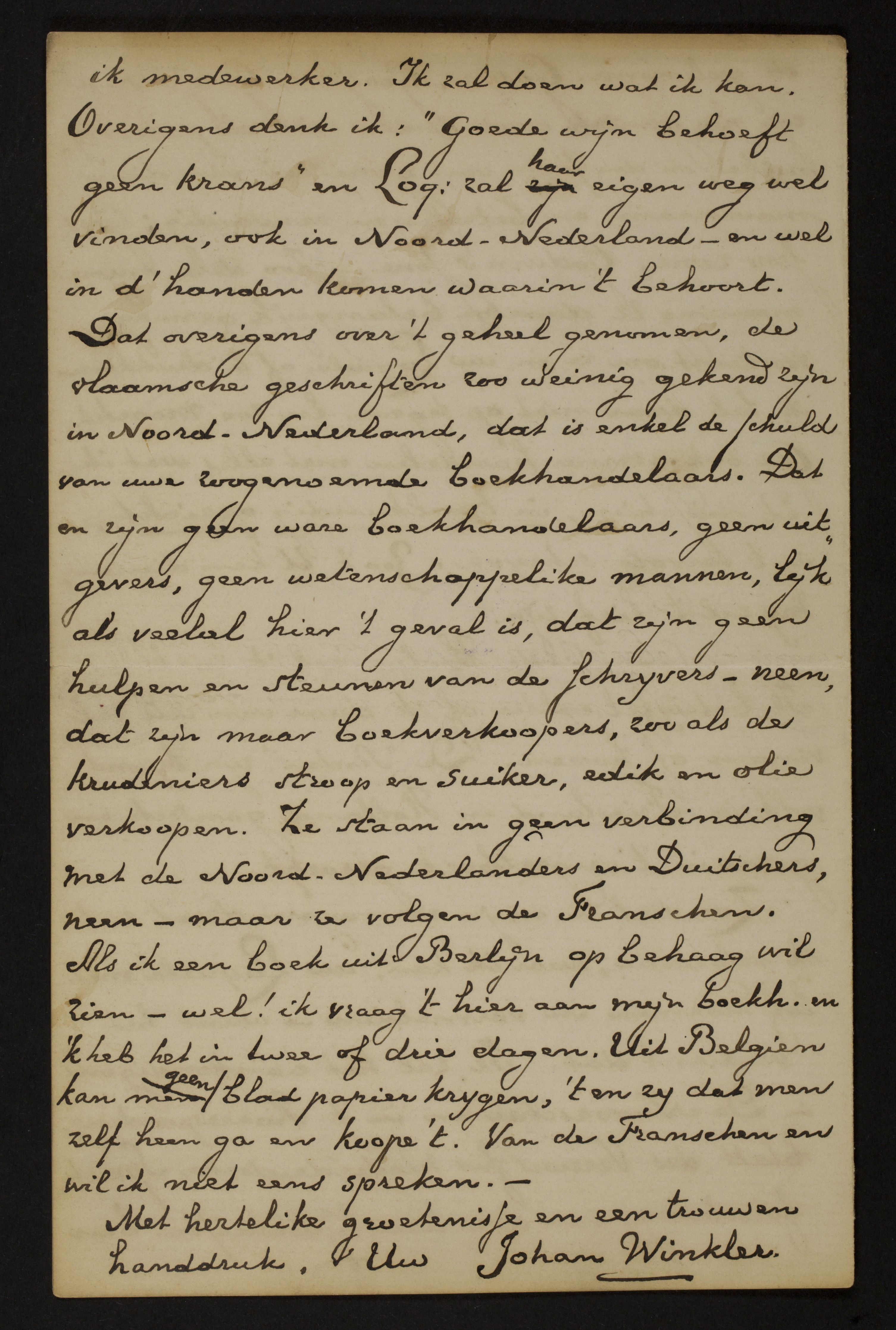 Johan Winkler aan [Guido Gezelle]