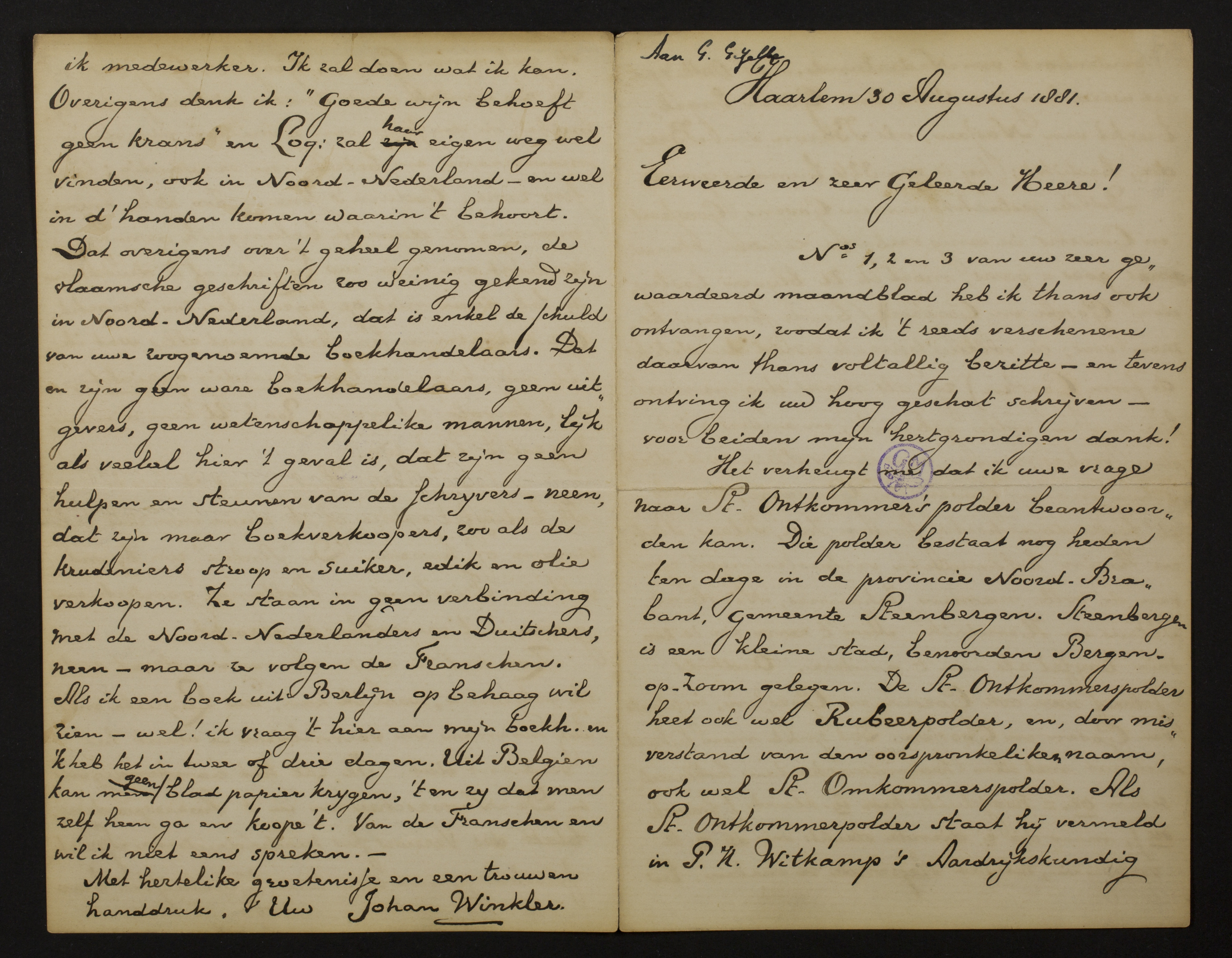 Johan Winkler aan [Guido Gezelle]