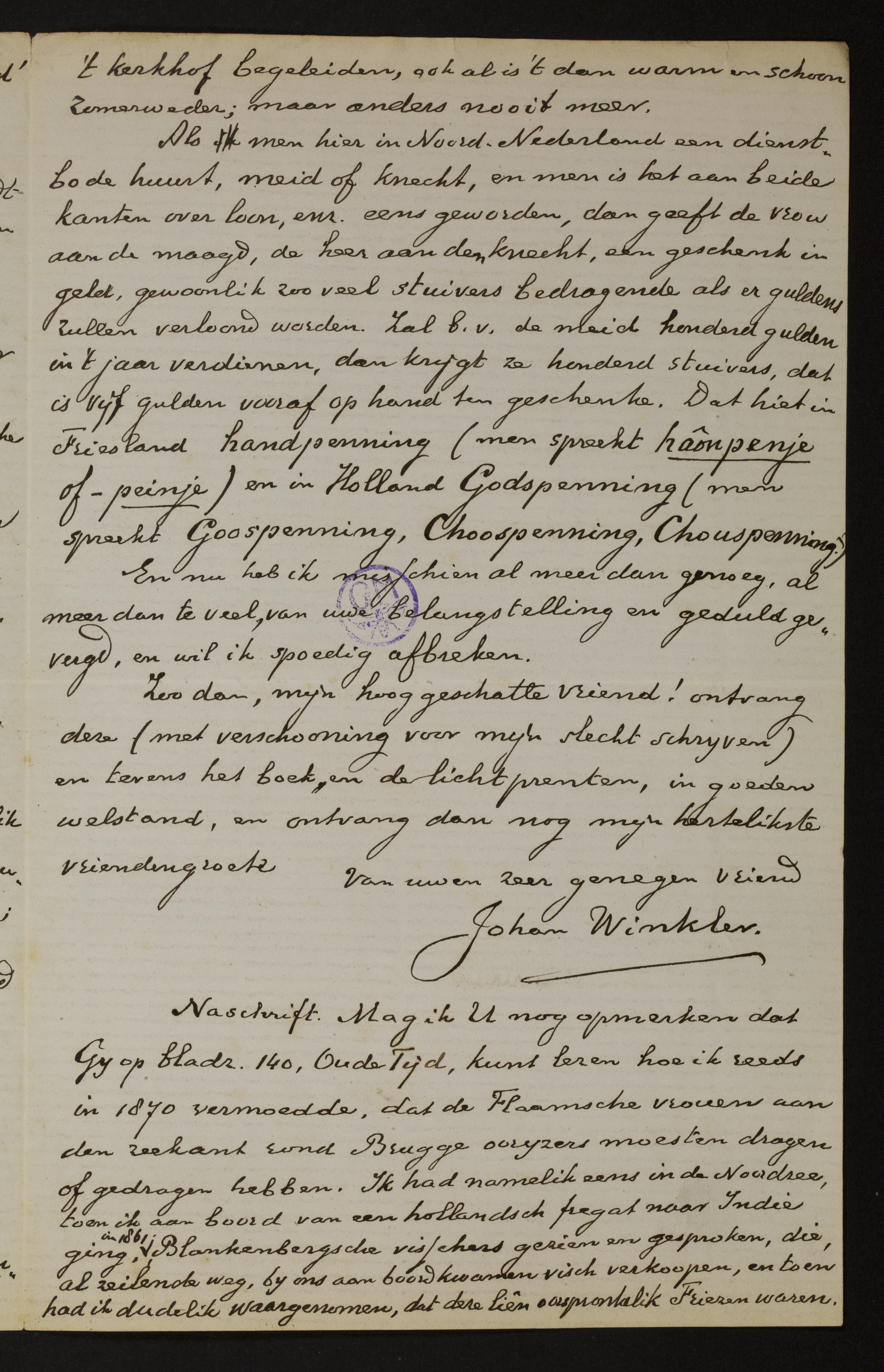 Johan Winkler aan [Guido Gezelle]