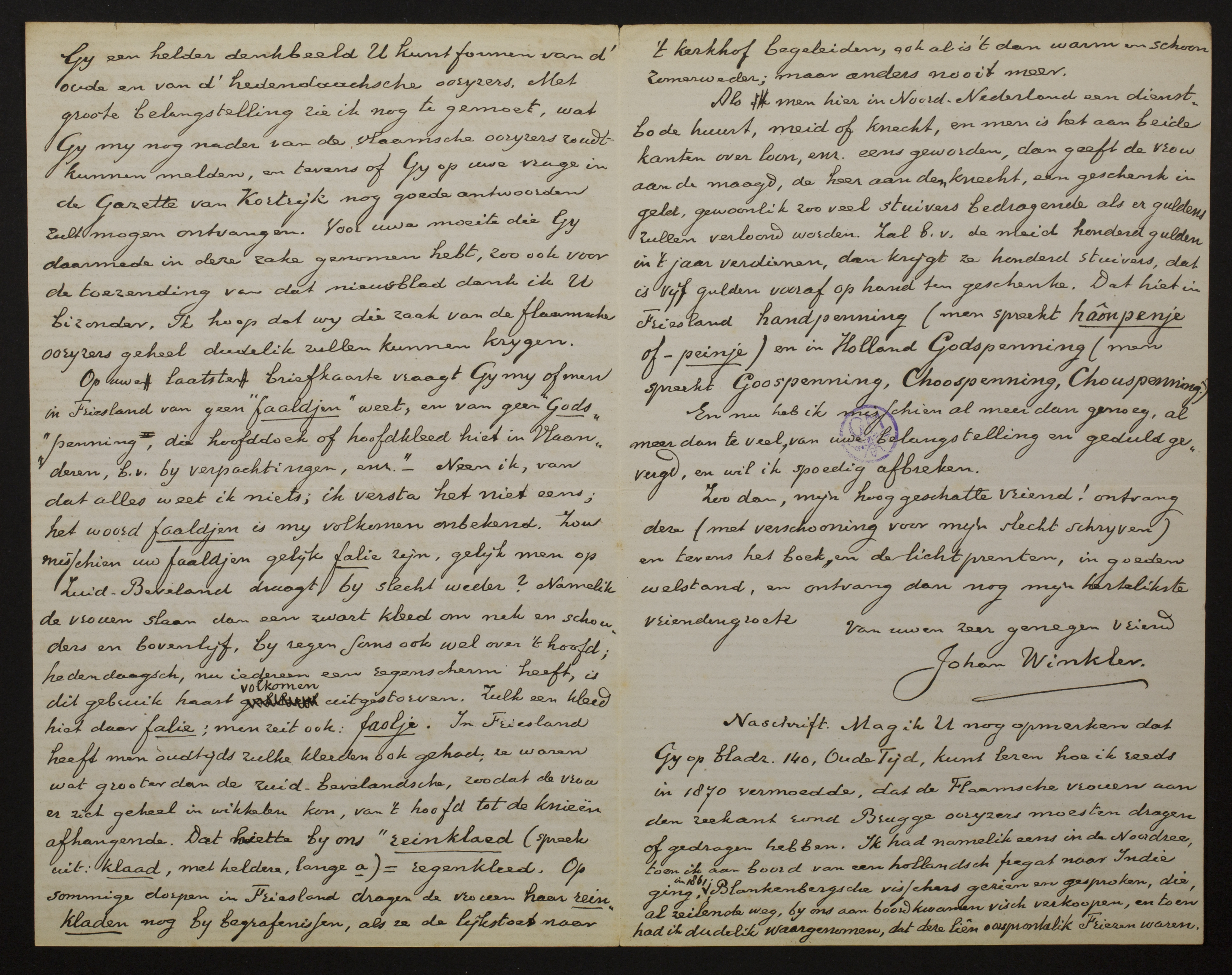 Johan Winkler aan [Guido Gezelle]