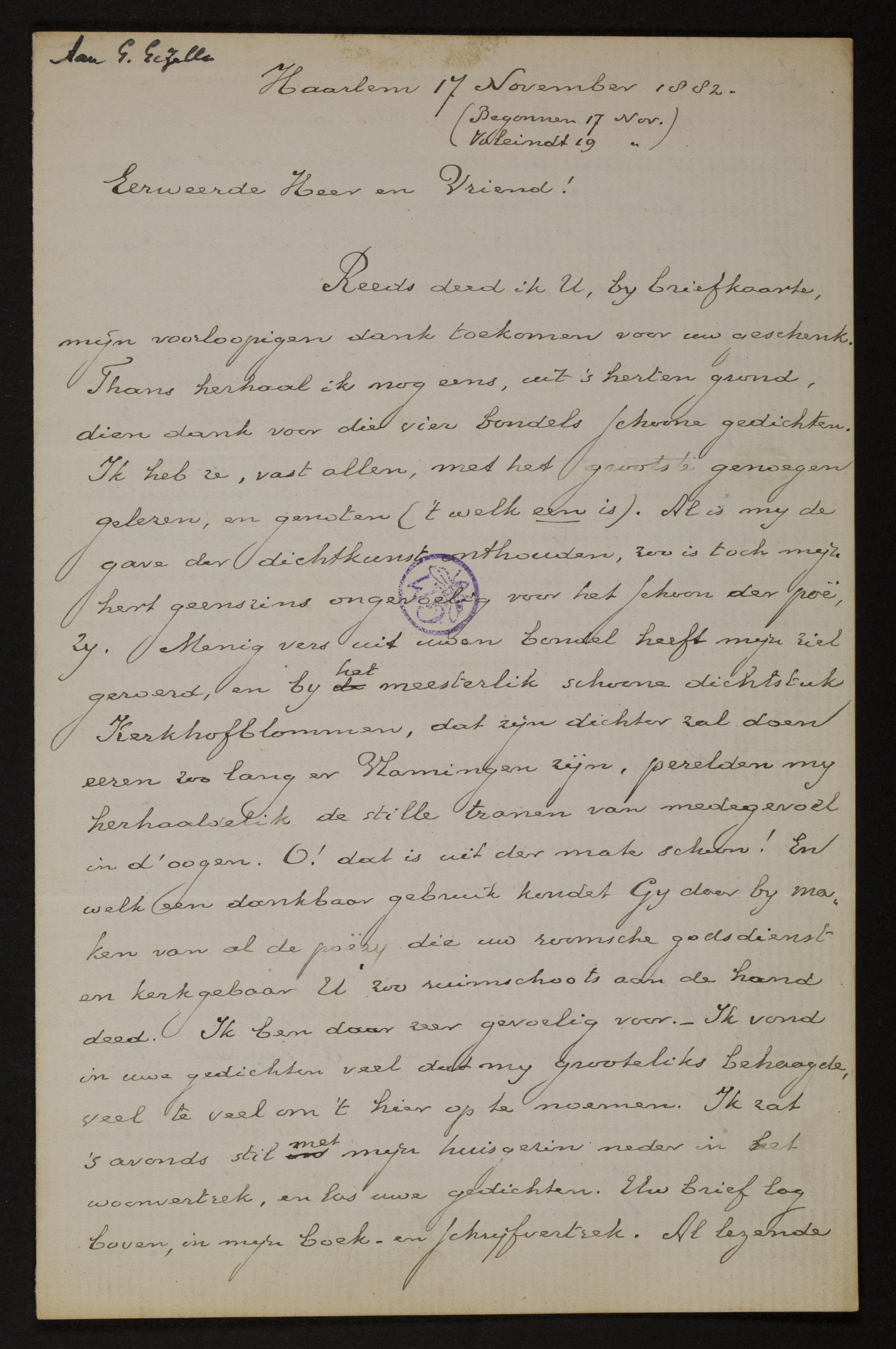 Johan Winkler aan [Guido Gezelle]