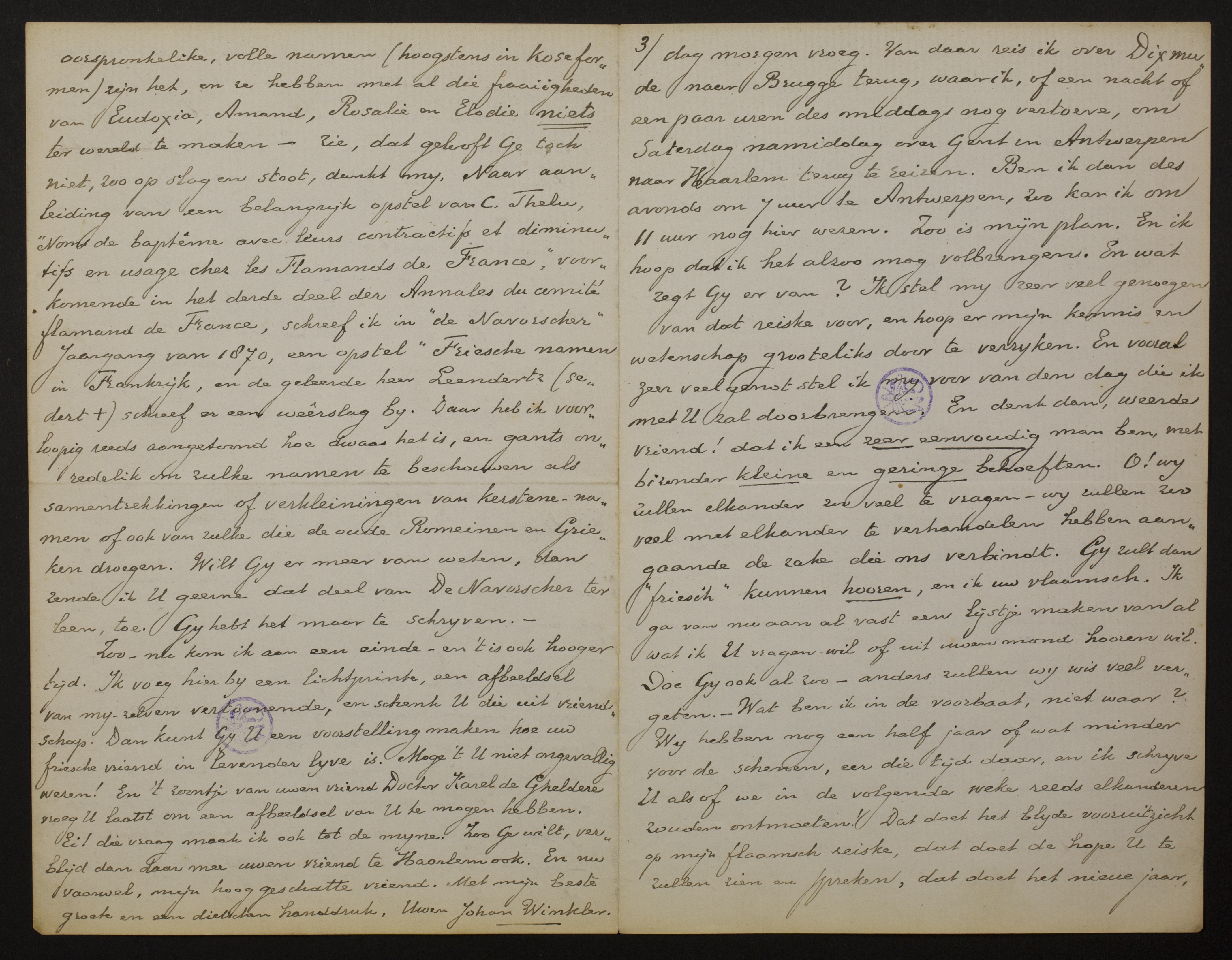 Johan Winkler aan [Guido Gezelle]