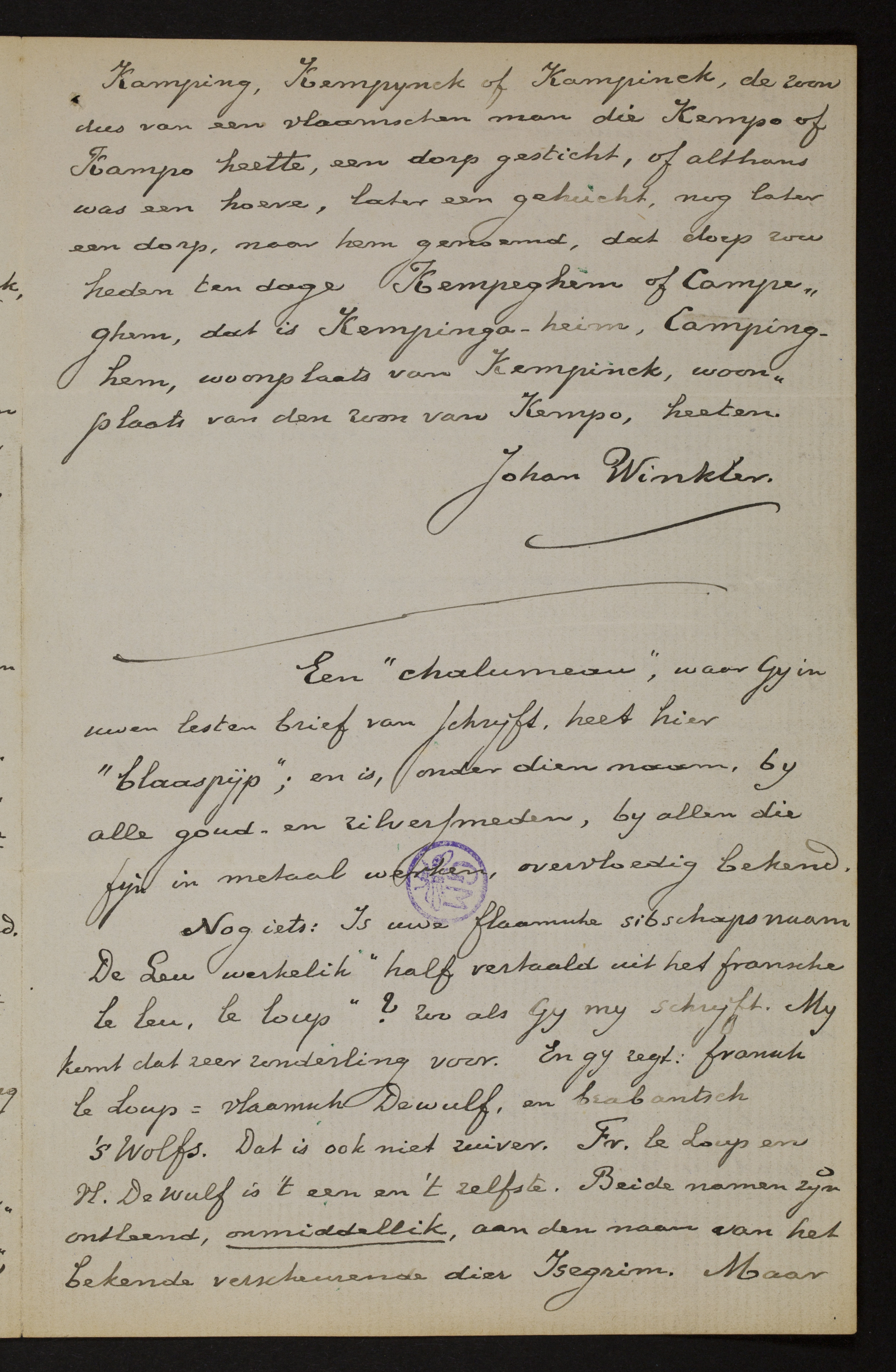 Johan Winkler aan [Guido Gezelle]