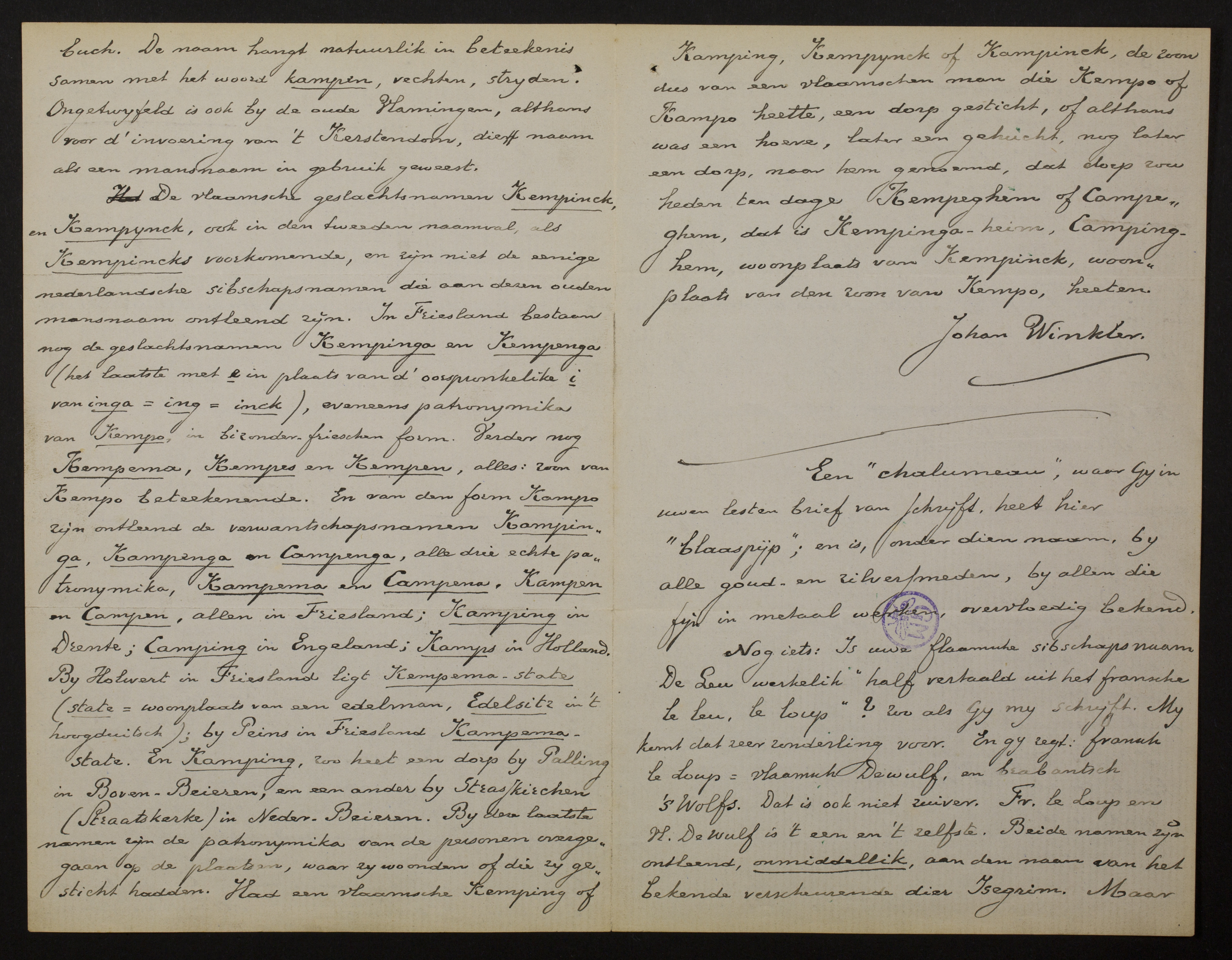 Johan Winkler aan [Guido Gezelle]