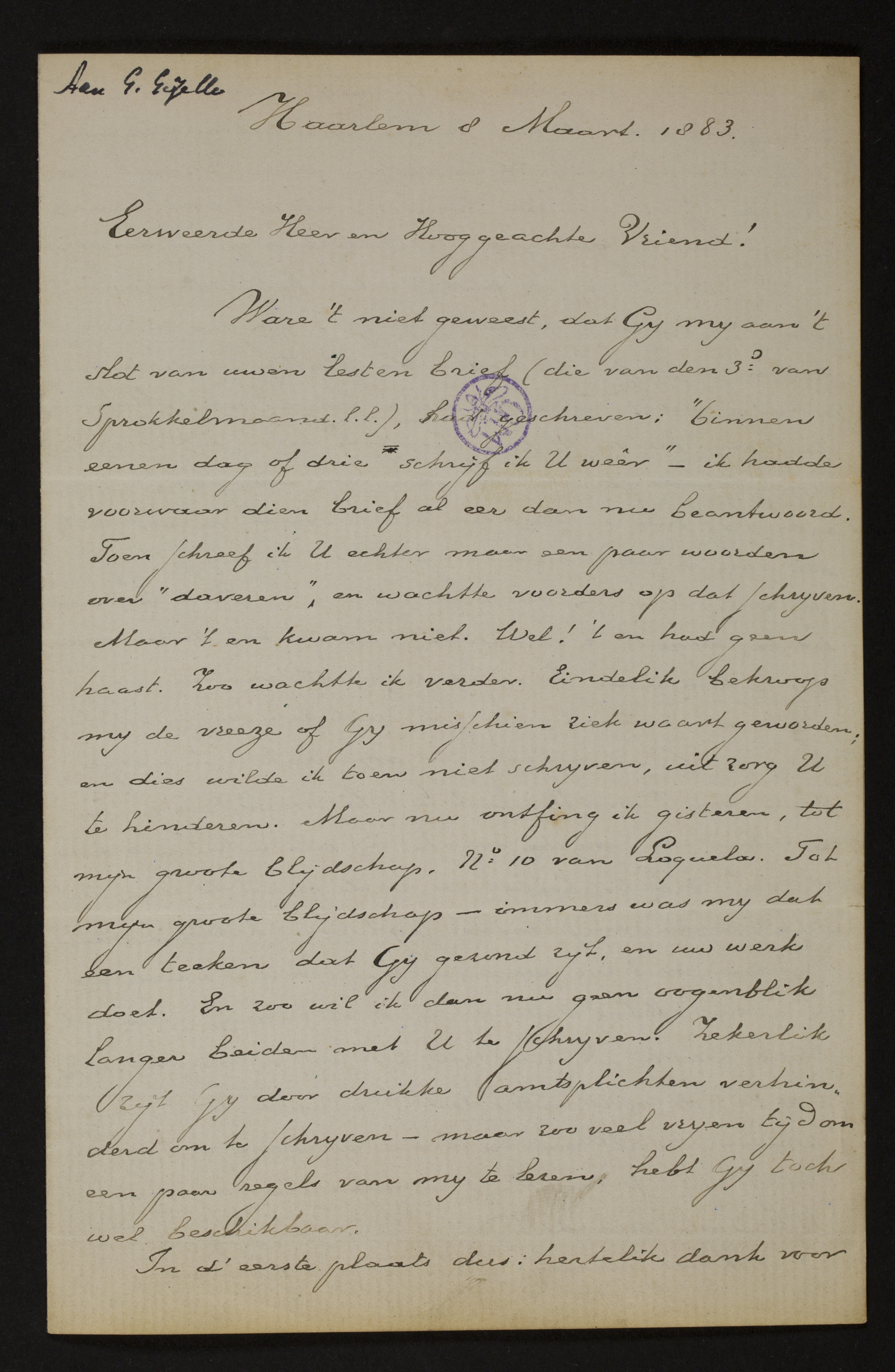 Johan Winkler aan [Guido Gezelle]