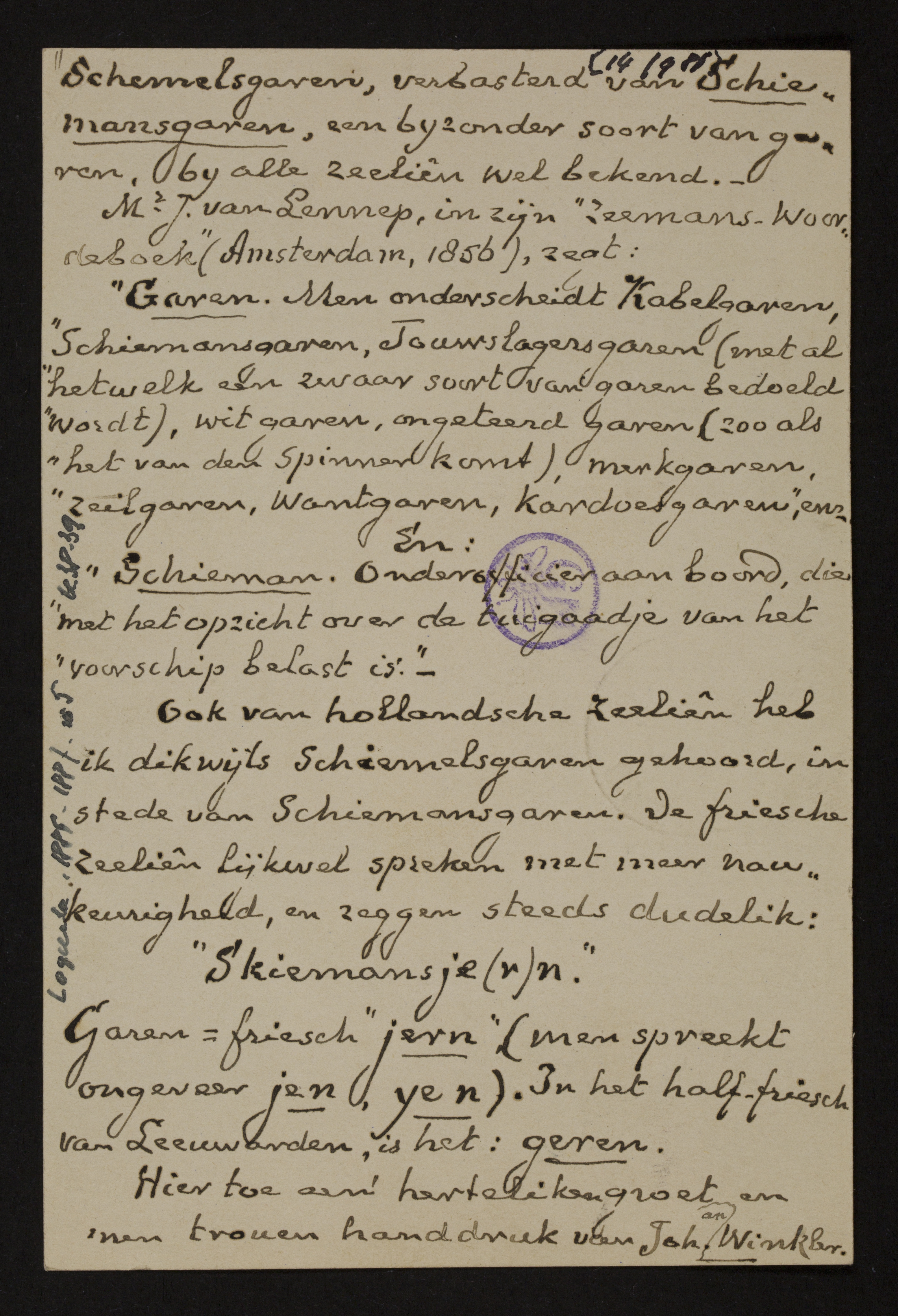 Johan Winkler aan Guido Gezelle