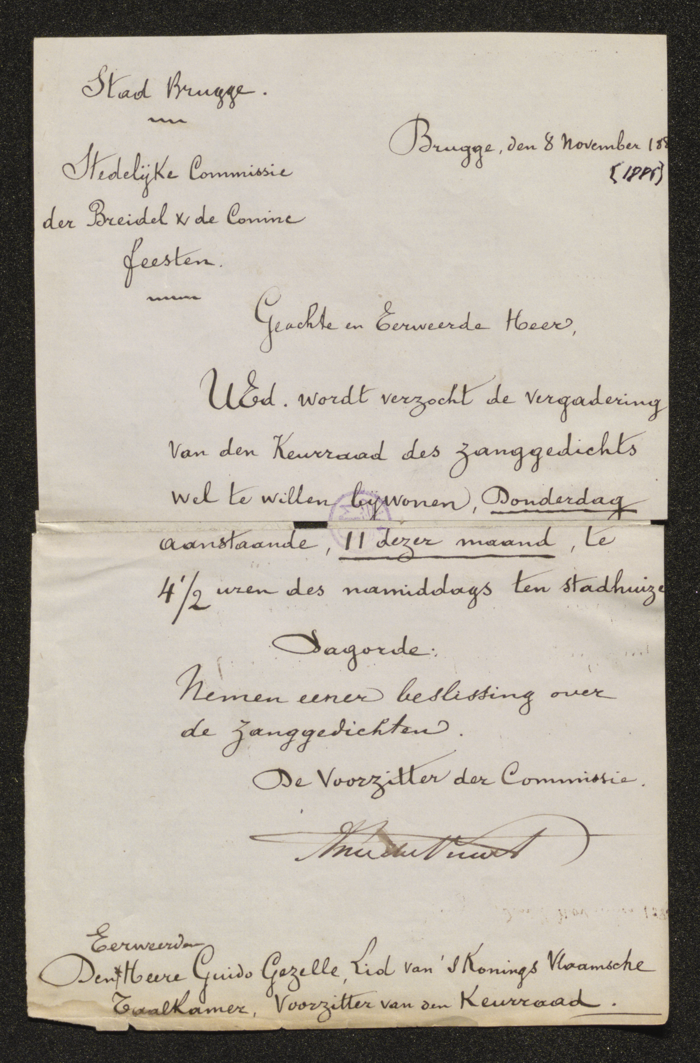 Amedée Visart de Bocarmé aan Guido Gezelle