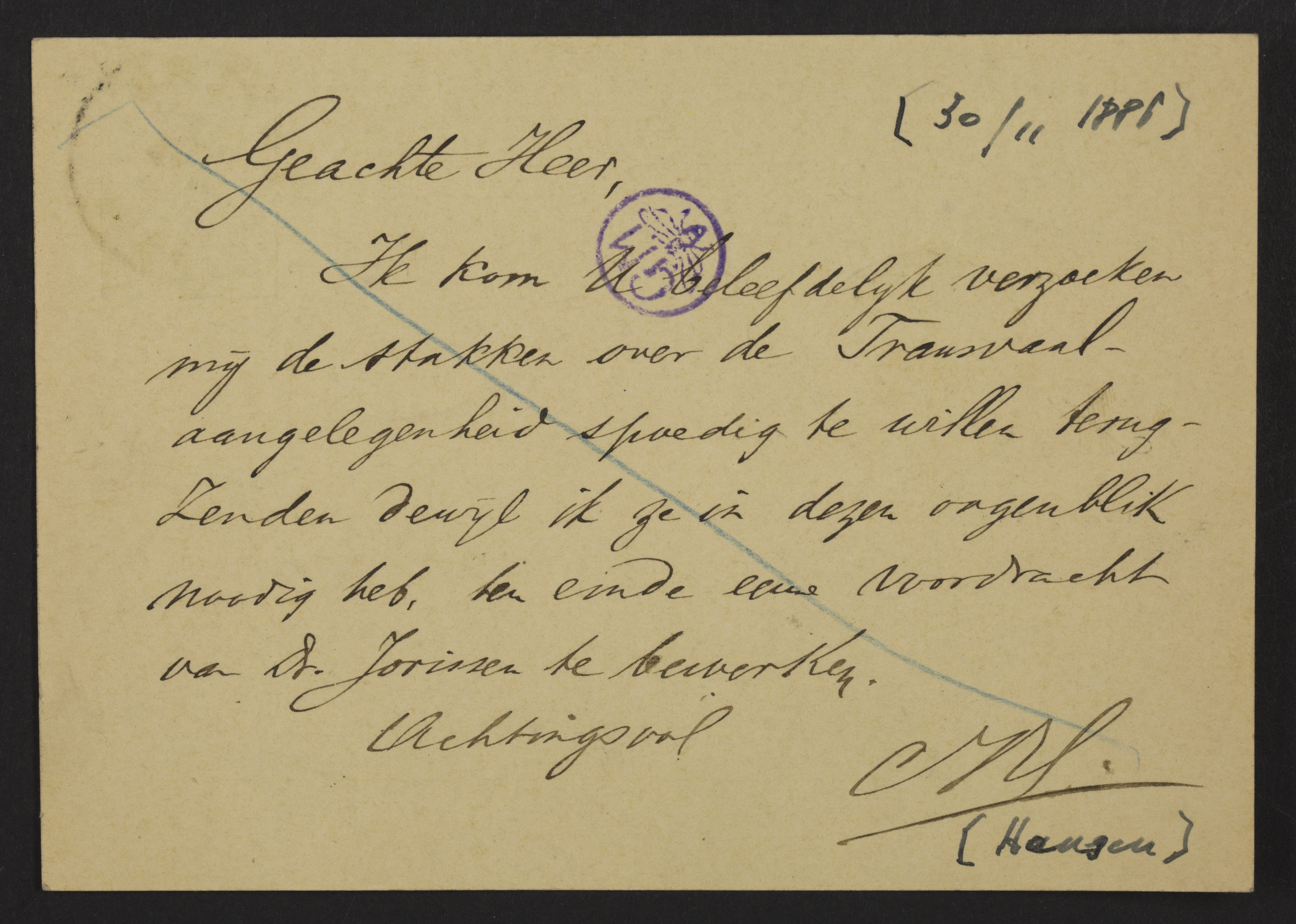 [Constant Jacob Hansen] aan Guido Gezelle