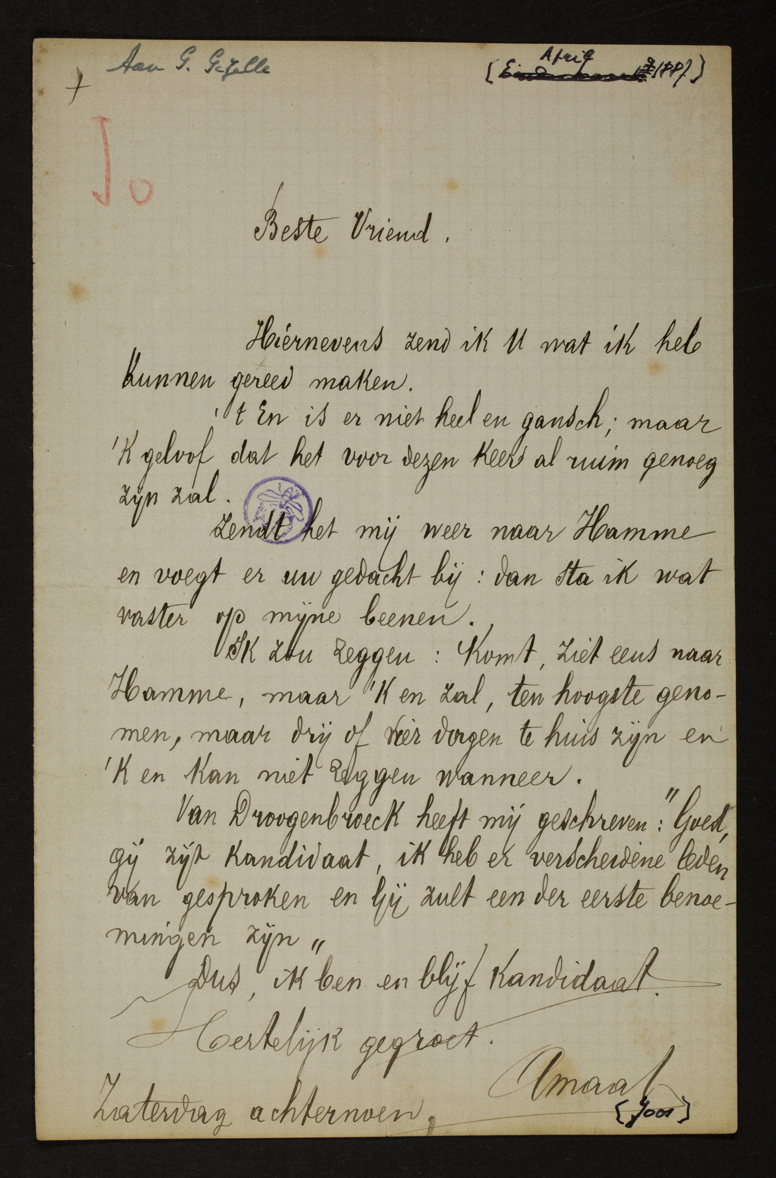 [Amaat Joos] aan [Guido Gezelle]