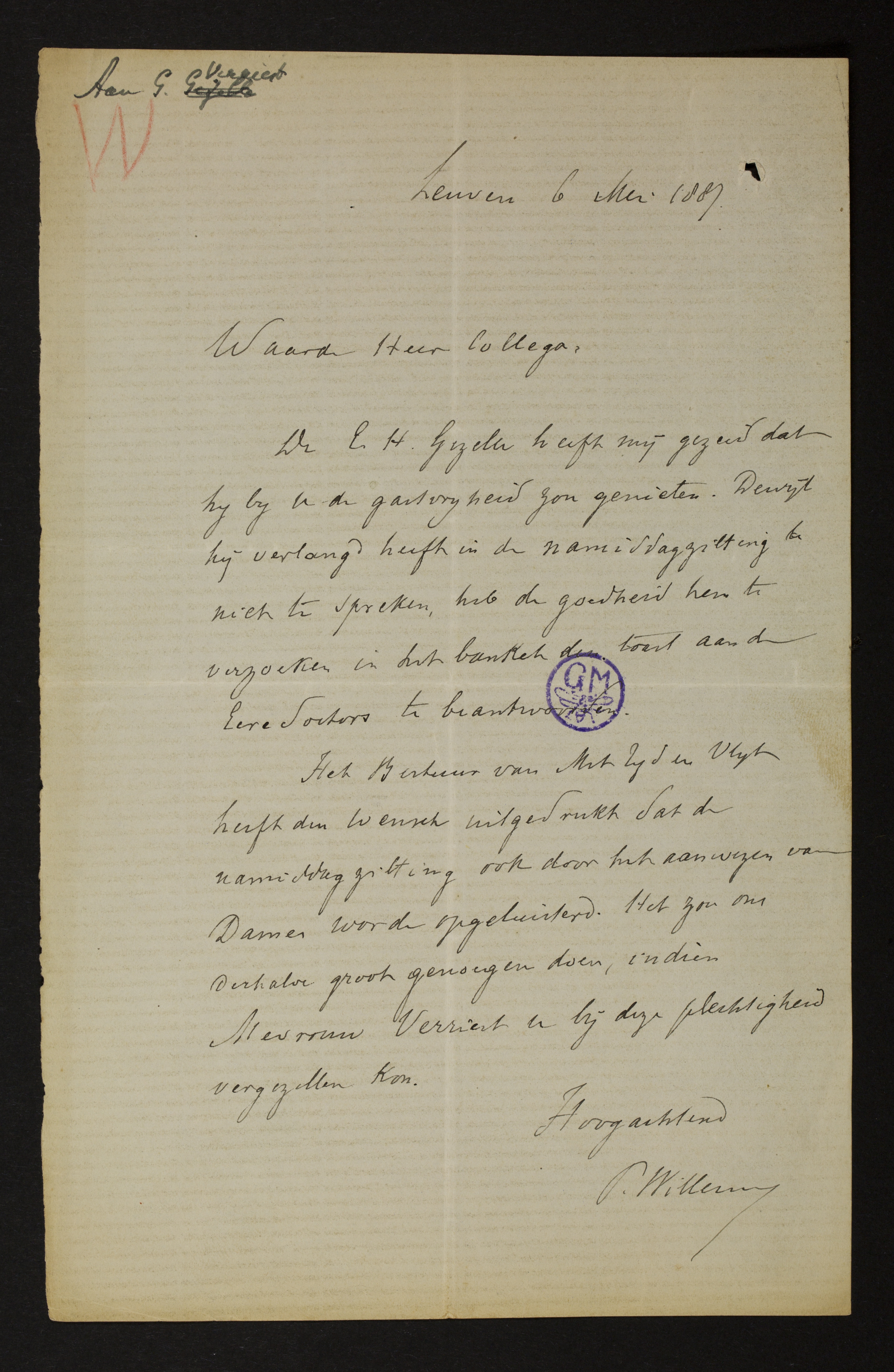 Pieter Willems aan [Gustaaf Verriest]