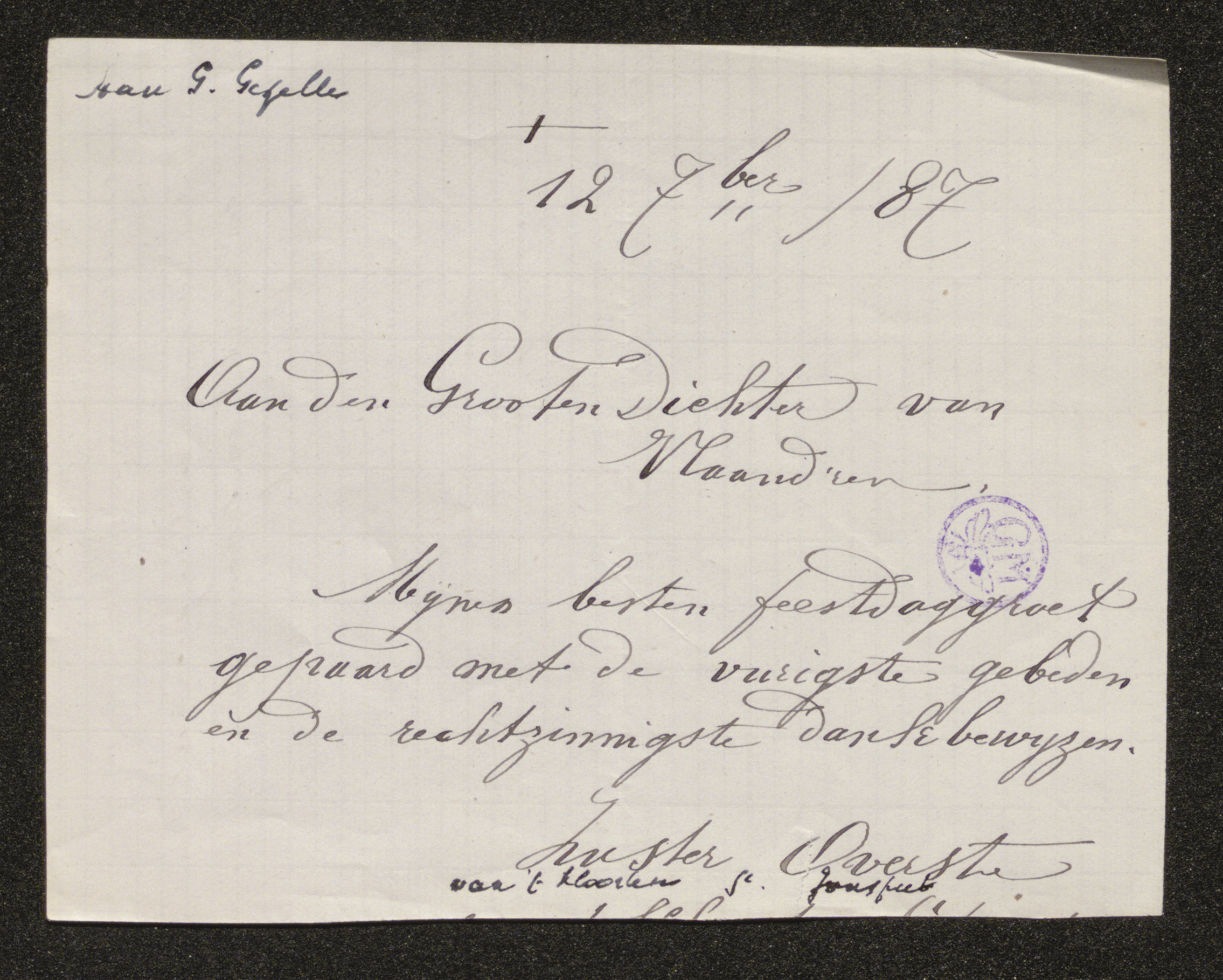 [Octavie van Gillewe (= Zuster Marie Stanislas)] aan [Guido Gezelle]