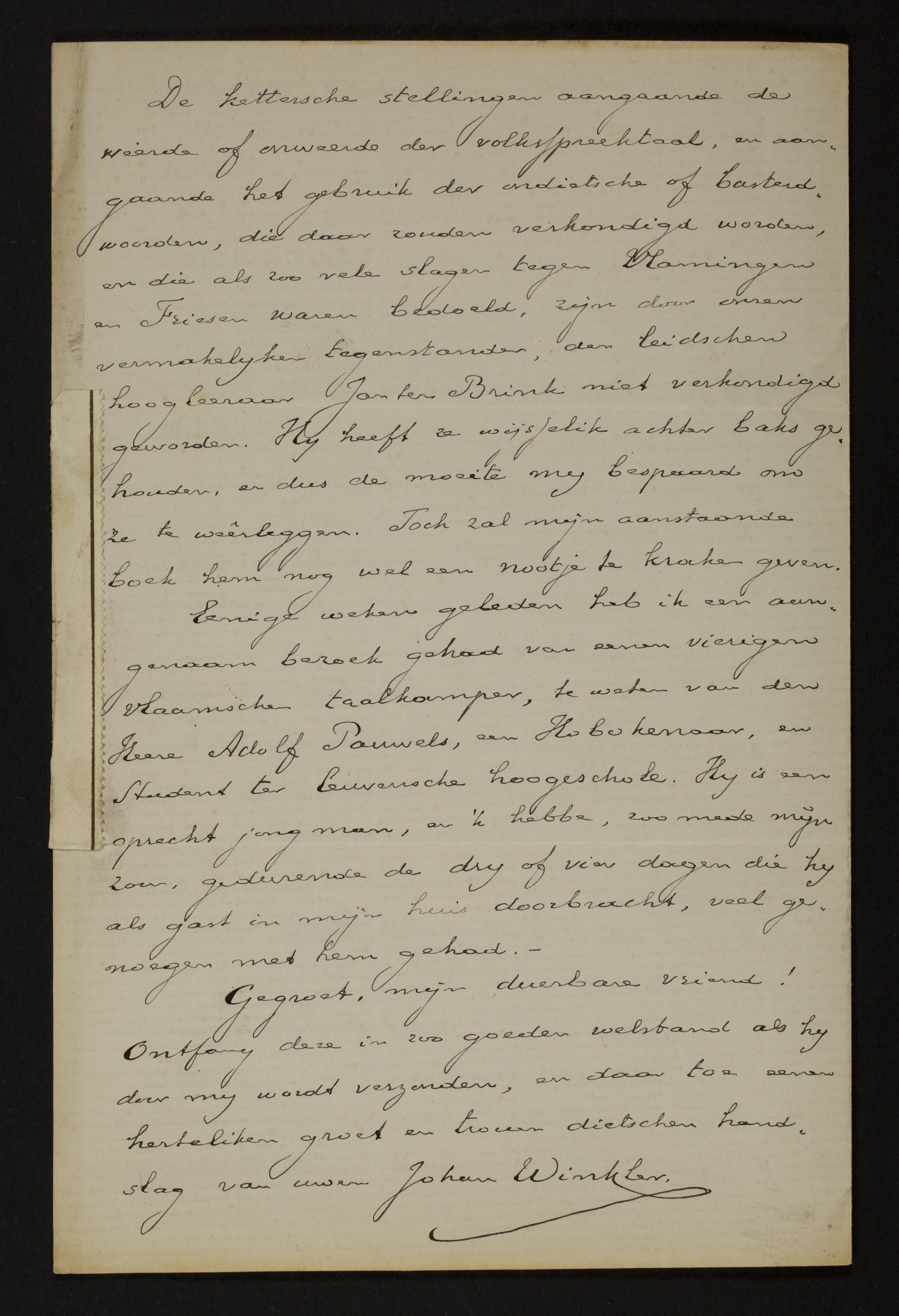 Johan Winkler aan [Guido Gezelle]