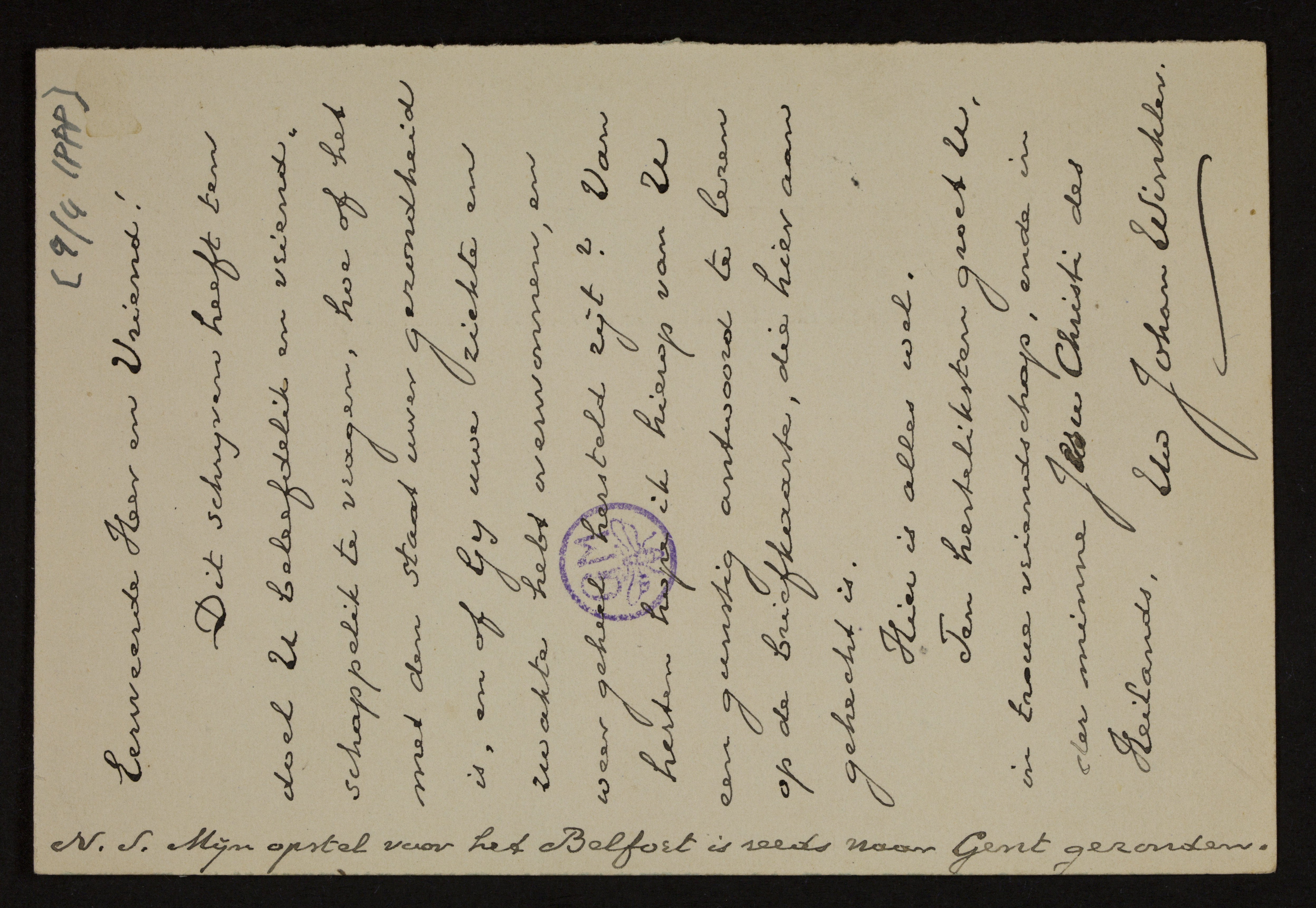 Johan Winkler aan Guido Gezelle