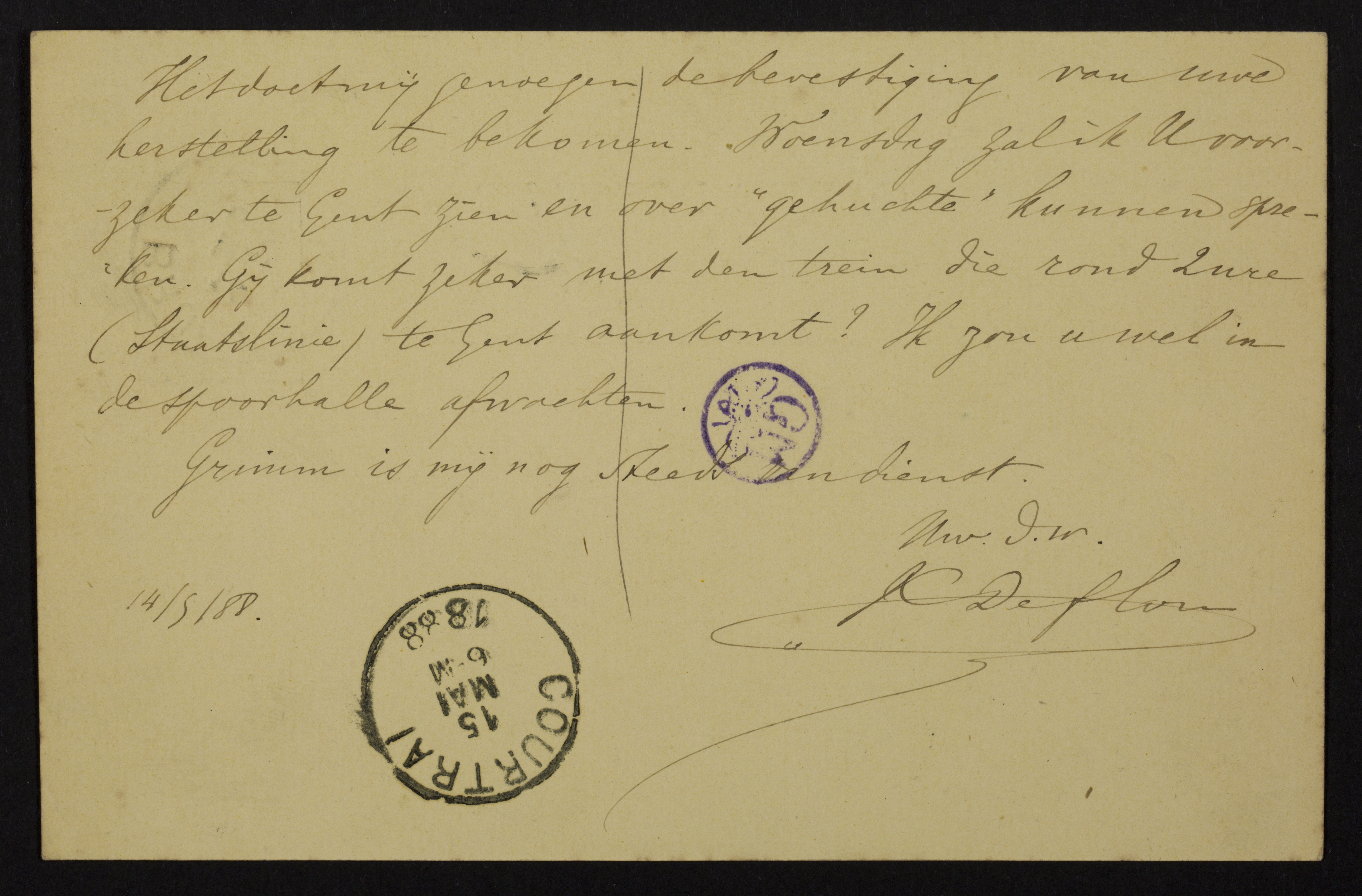 Karel Deflou aan Guido Gezelle