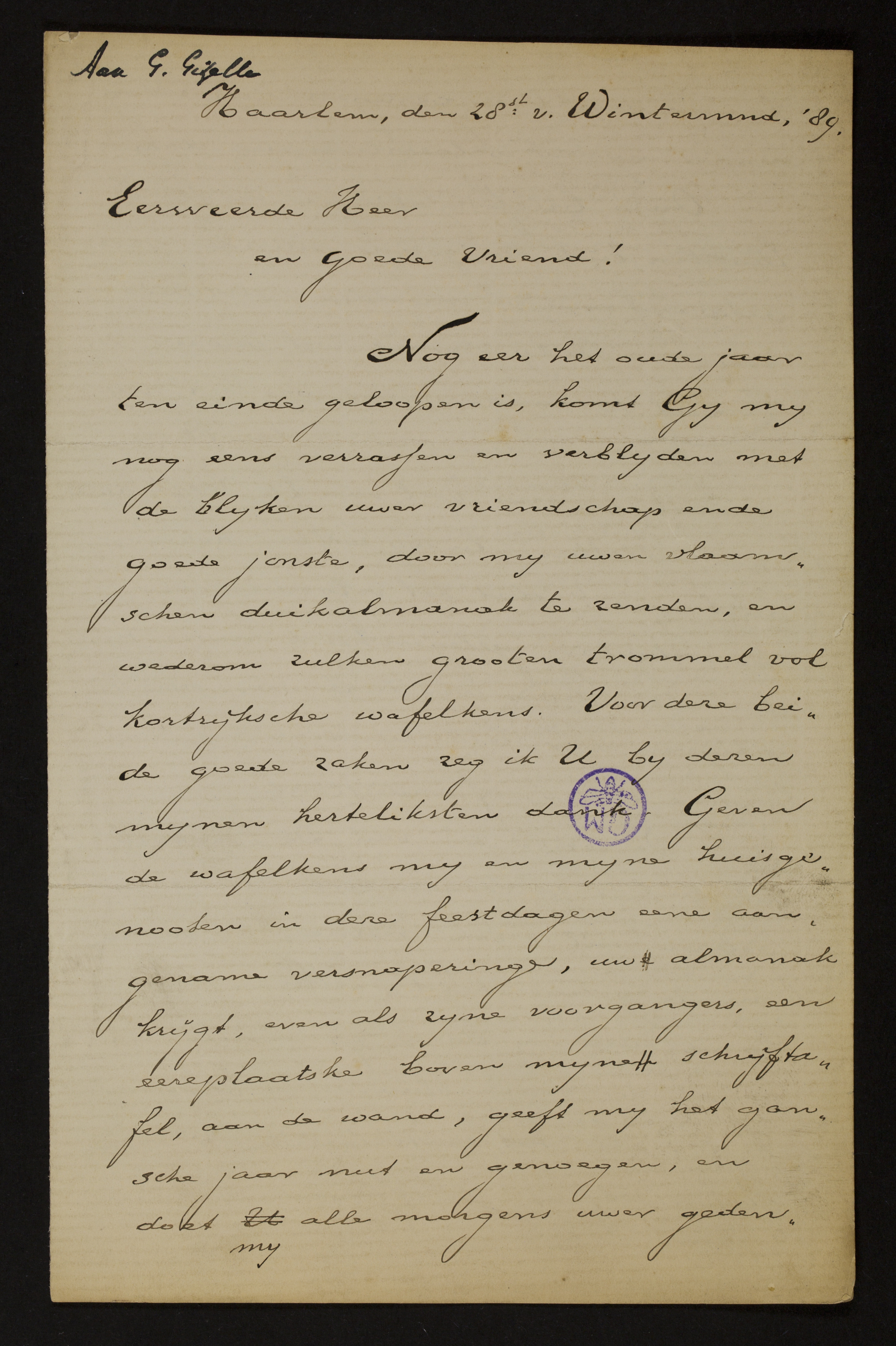 Johan Winkler aan [Guido Gezelle]