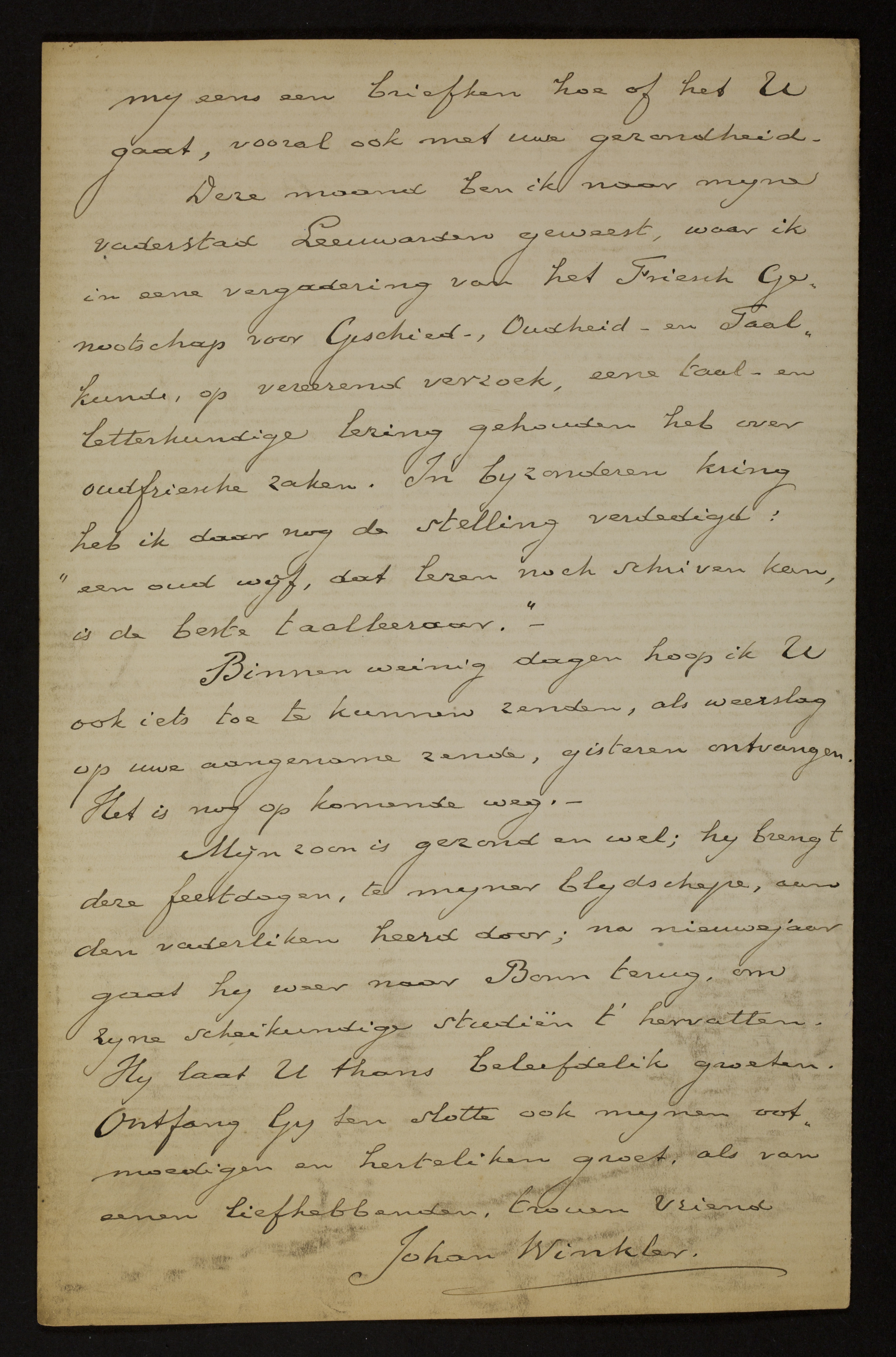 Johan Winkler aan [Guido Gezelle]