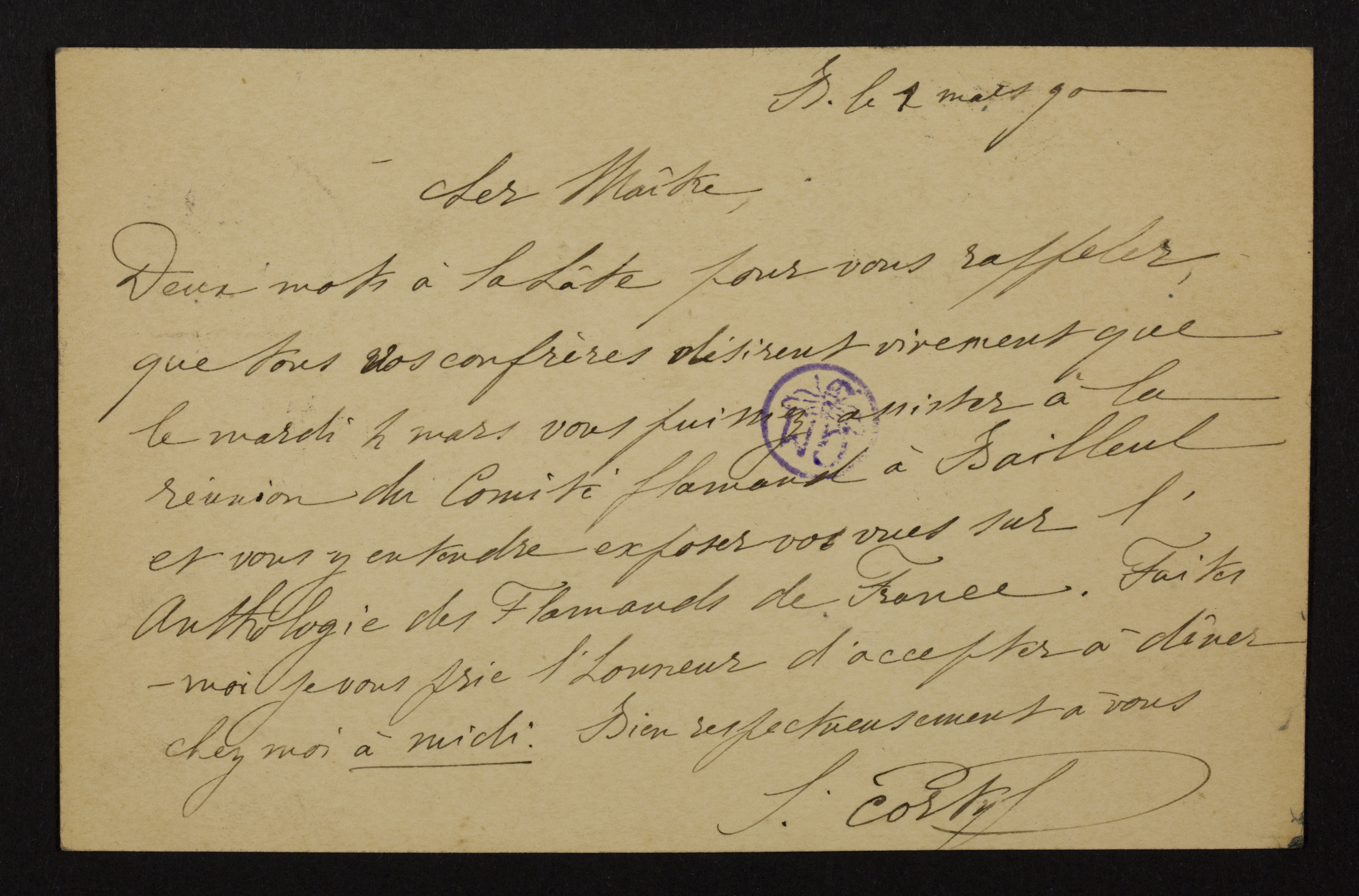 Eugeen Cortyl aan Guido Gezelle