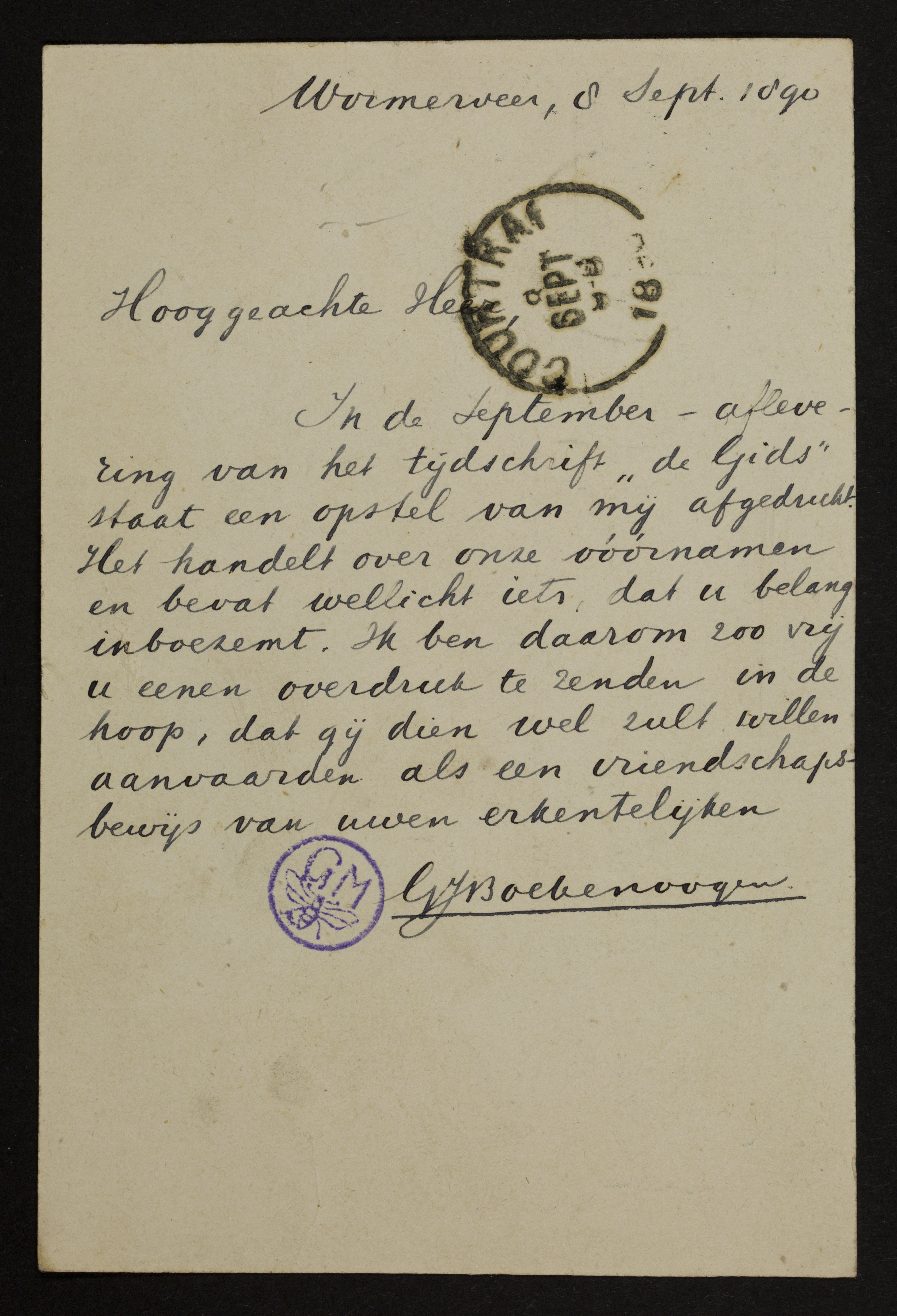 Gerrit Jacob Boekenoogen aan Guido Gezelle