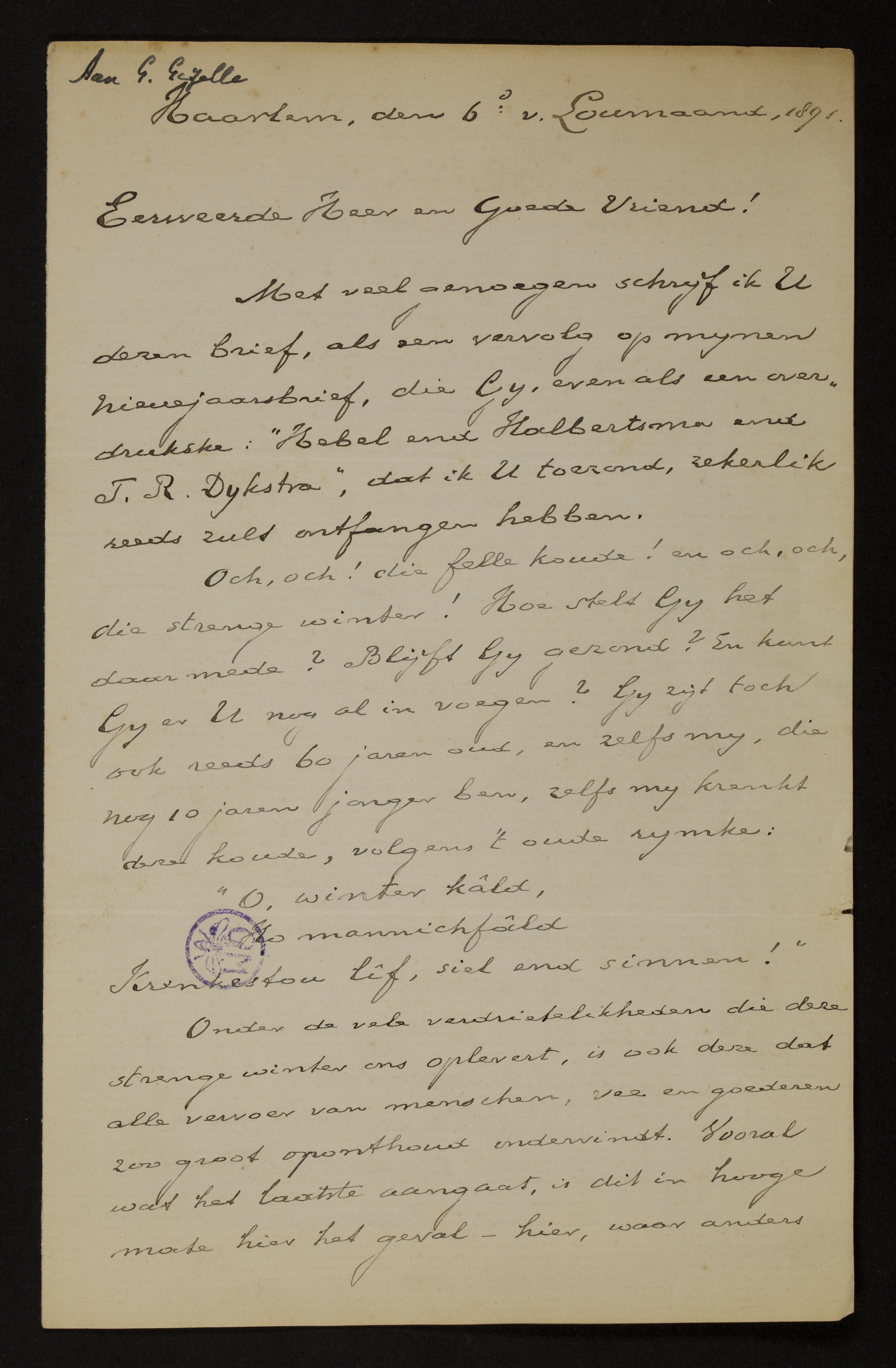 Johan Winkler aan [Guido Gezelle]