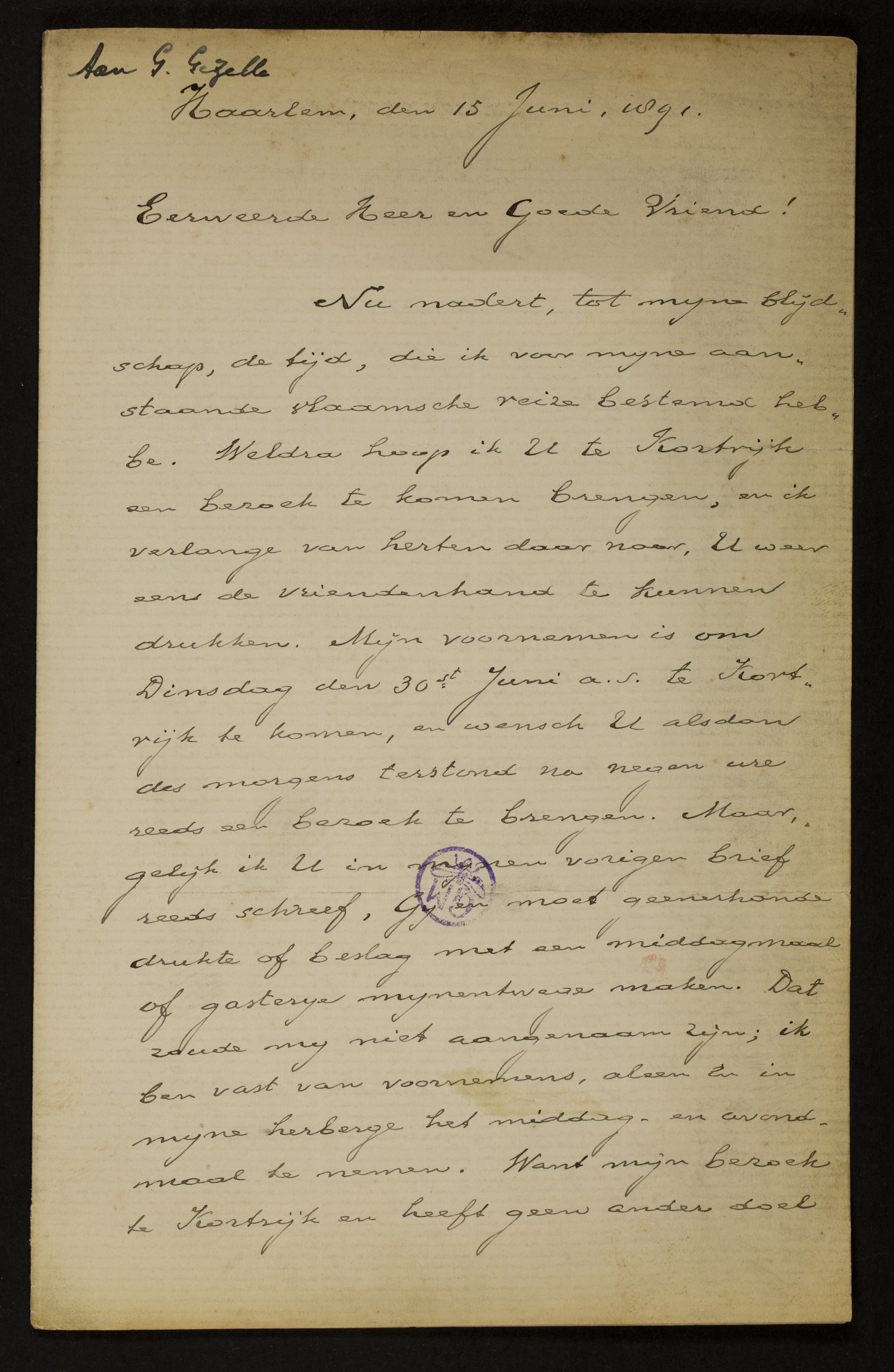 Johan Winkler aan [Guido Gezelle]