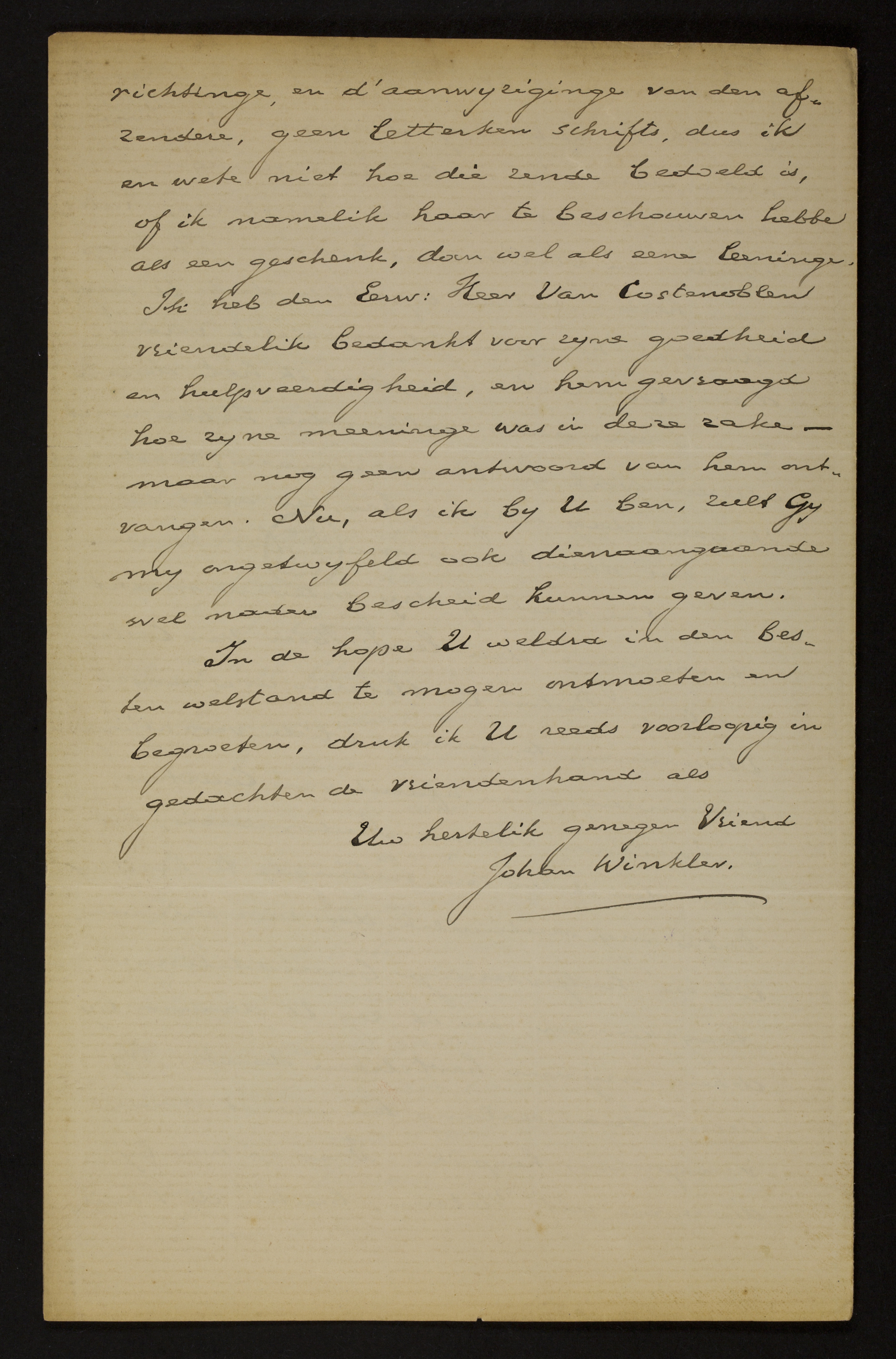 Johan Winkler aan [Guido Gezelle]