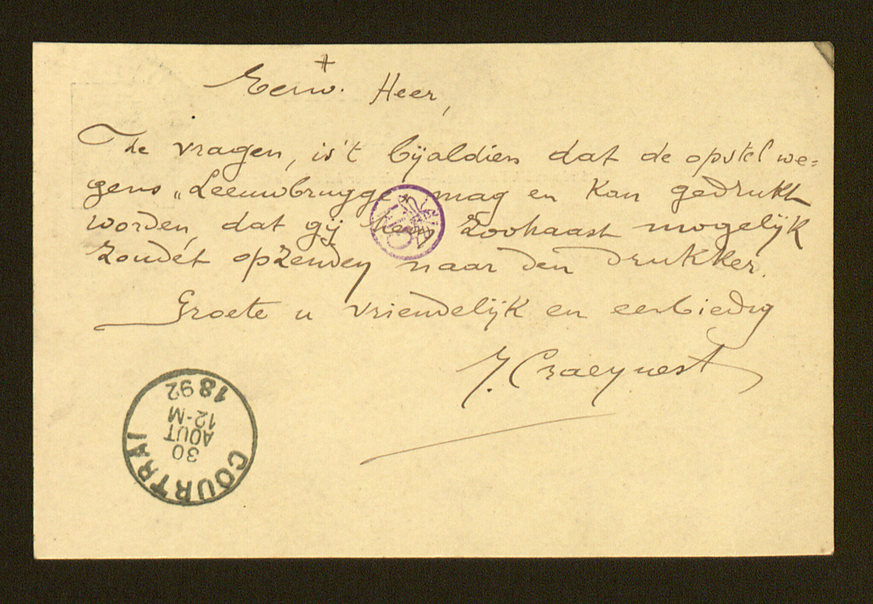 Jan Craeynest aan Guido Gezelle