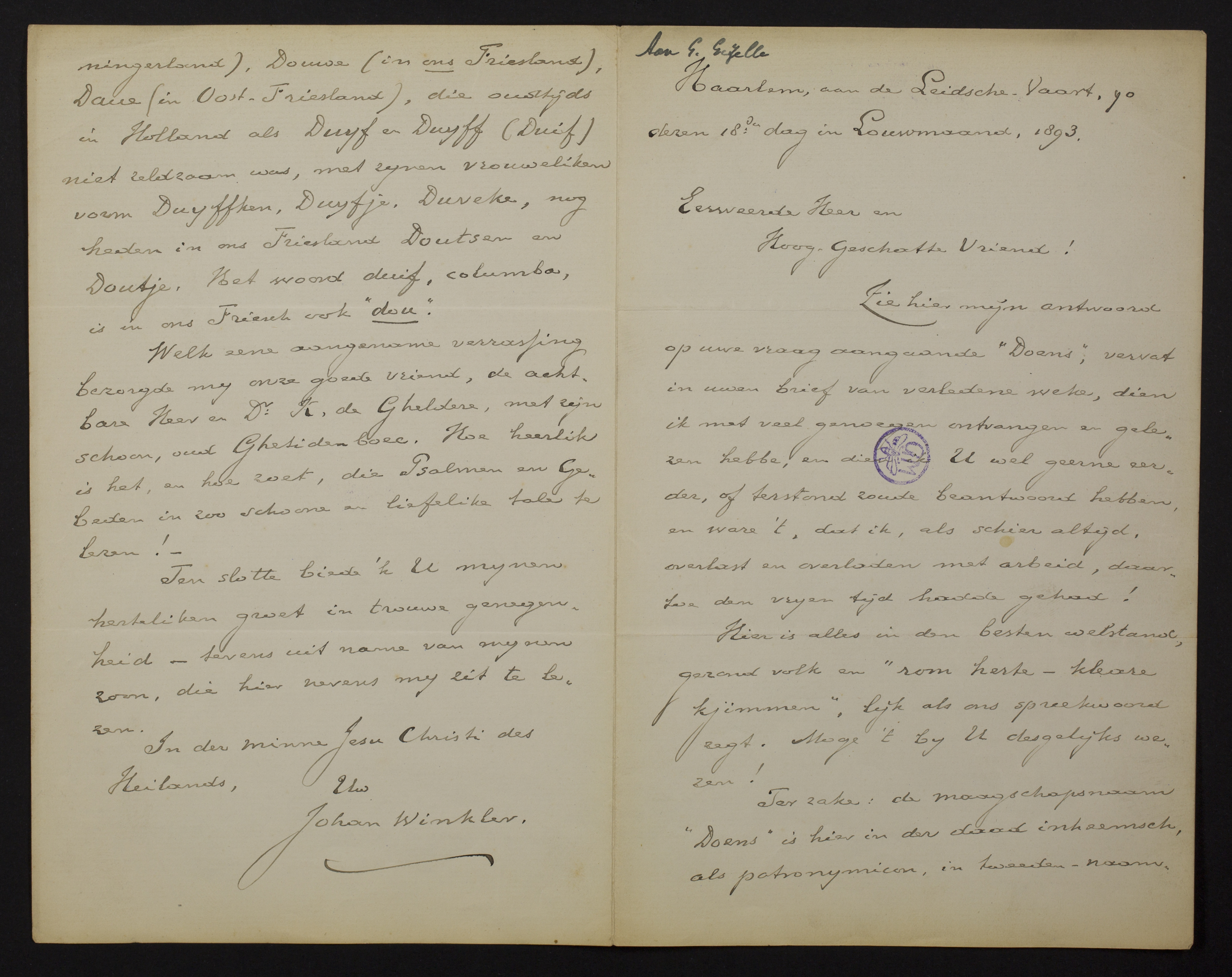 Johan Winkler aan [Guido Gezelle]