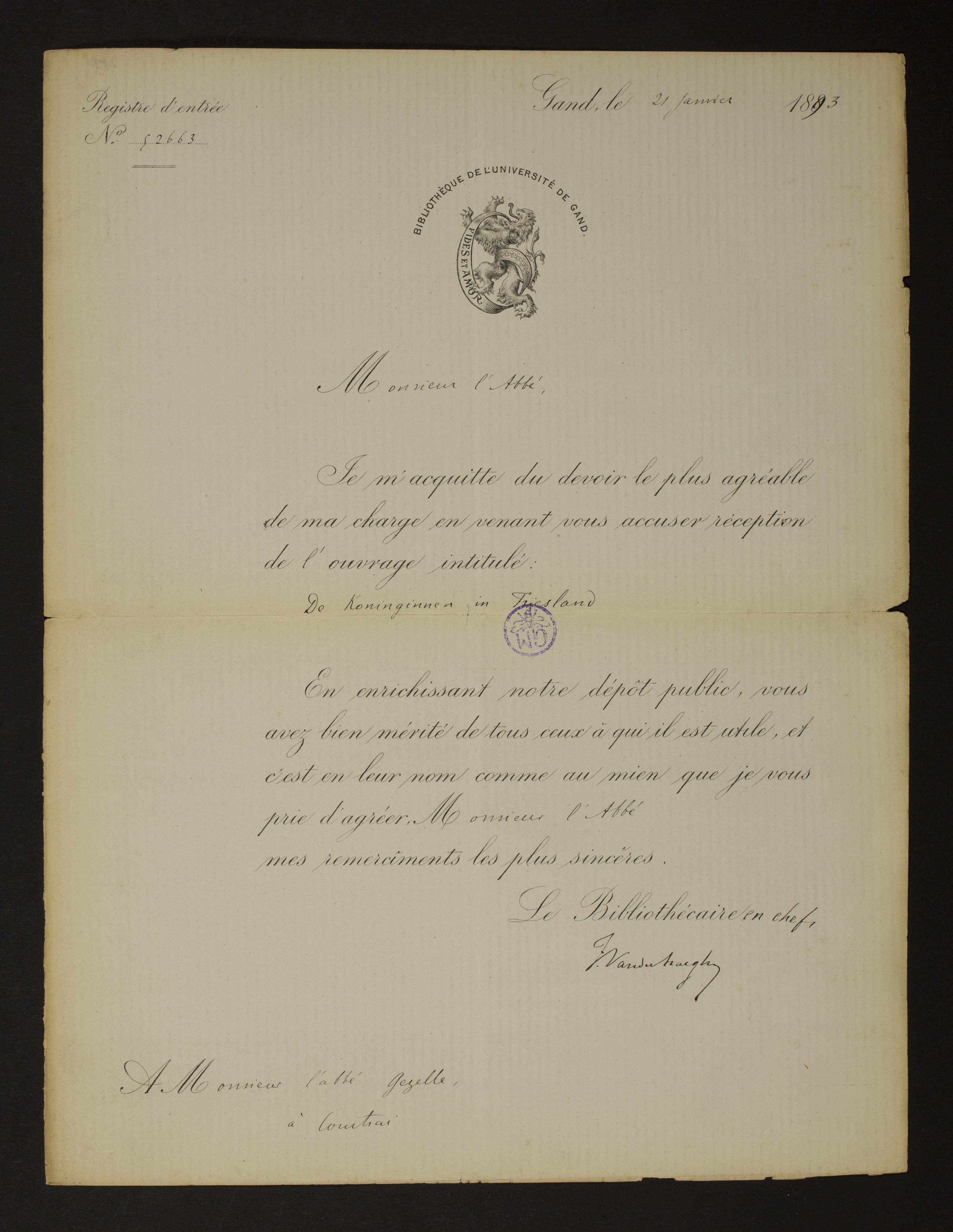 Ferdinand Vander Haeghen aan Guido Gezelle