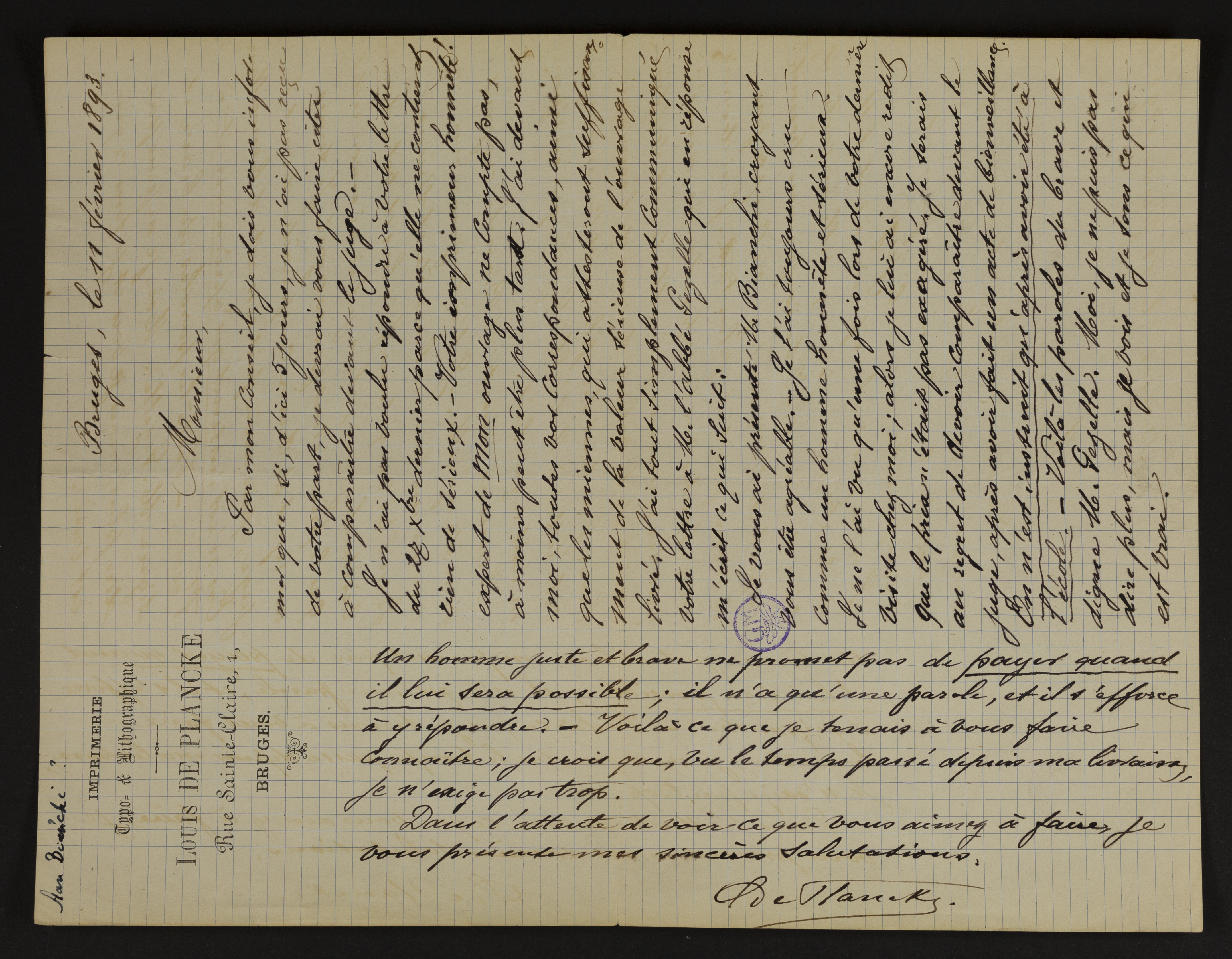 Louis De Plancke aan [Michel Bianchi]