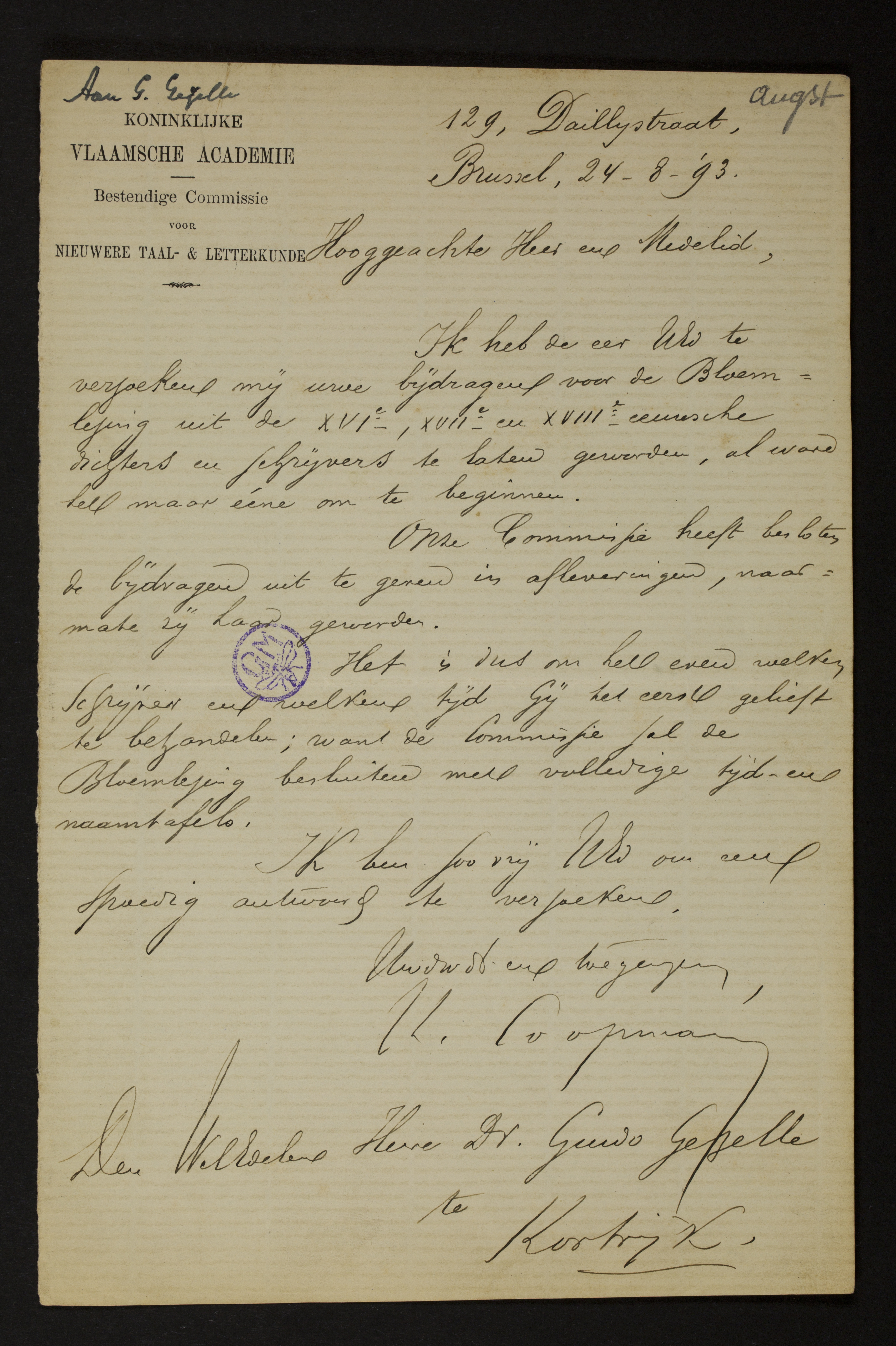 Theofiel Coopman aan [Guido Gezelle]