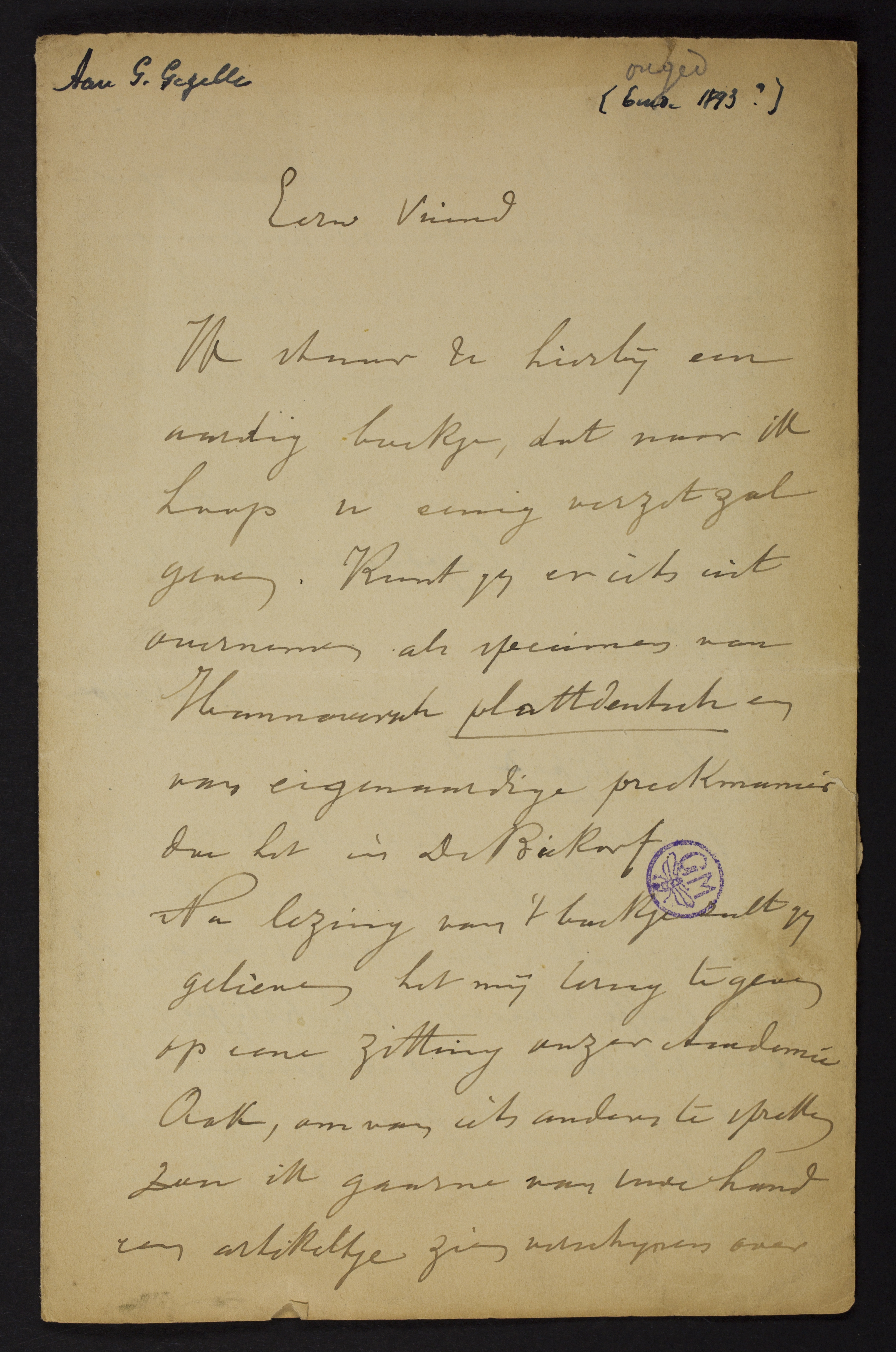 Jan Van Droogenbroeck aan [Guido Gezelle]