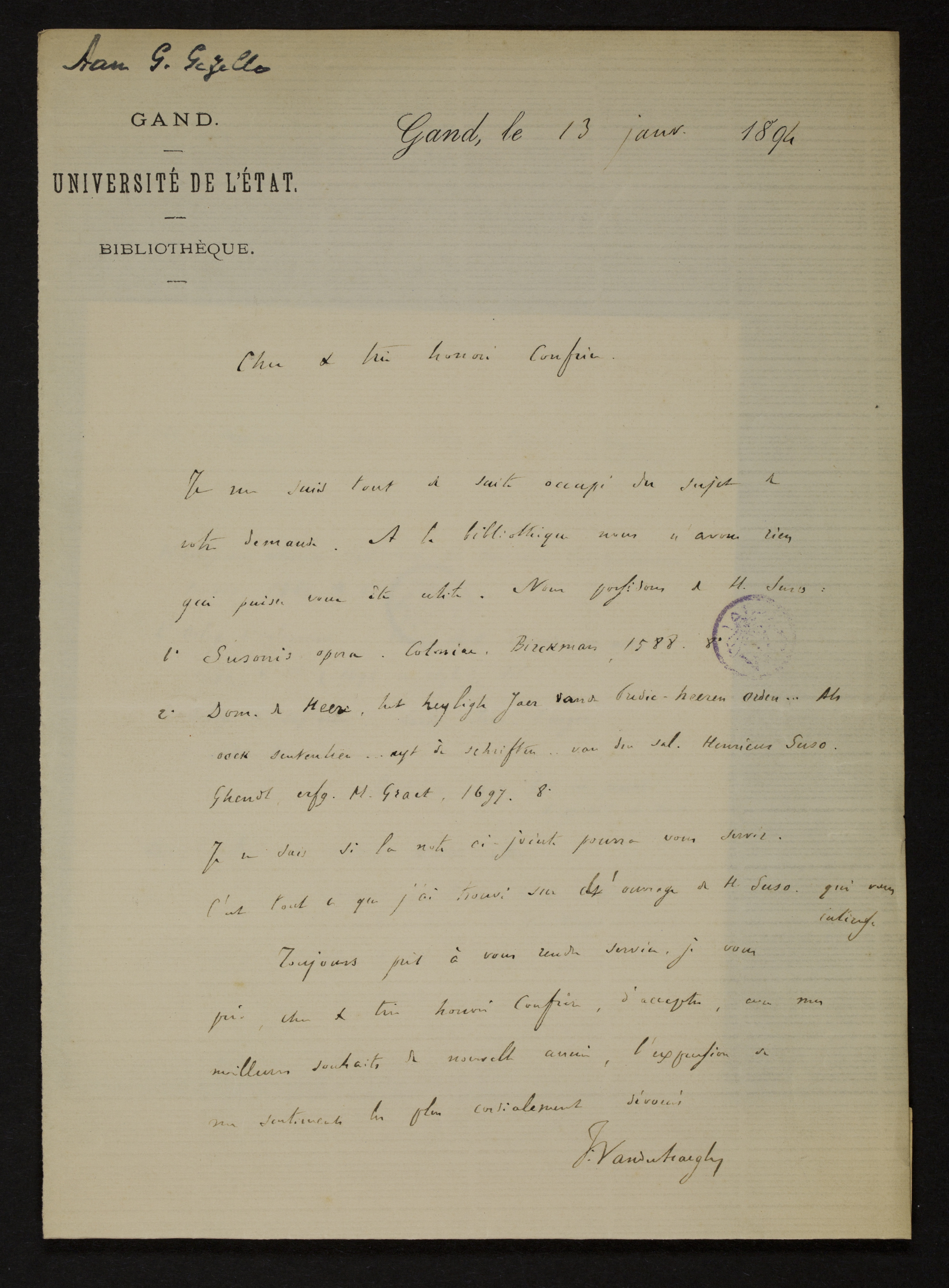 Ferdinand Vander Haeghen aan [Guido Gezelle]