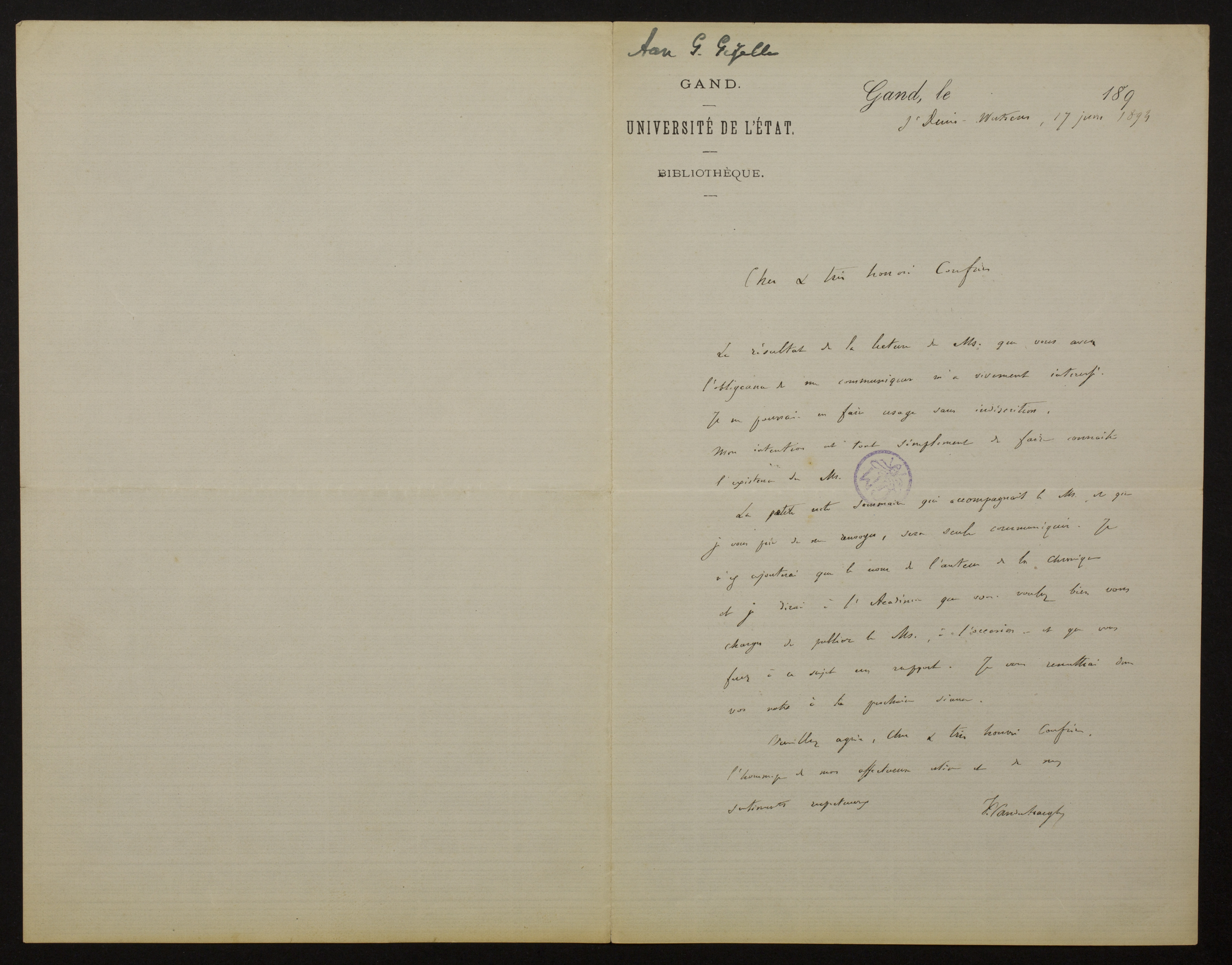 Ferdinand Vander Haeghen aan [Guido Gezelle]