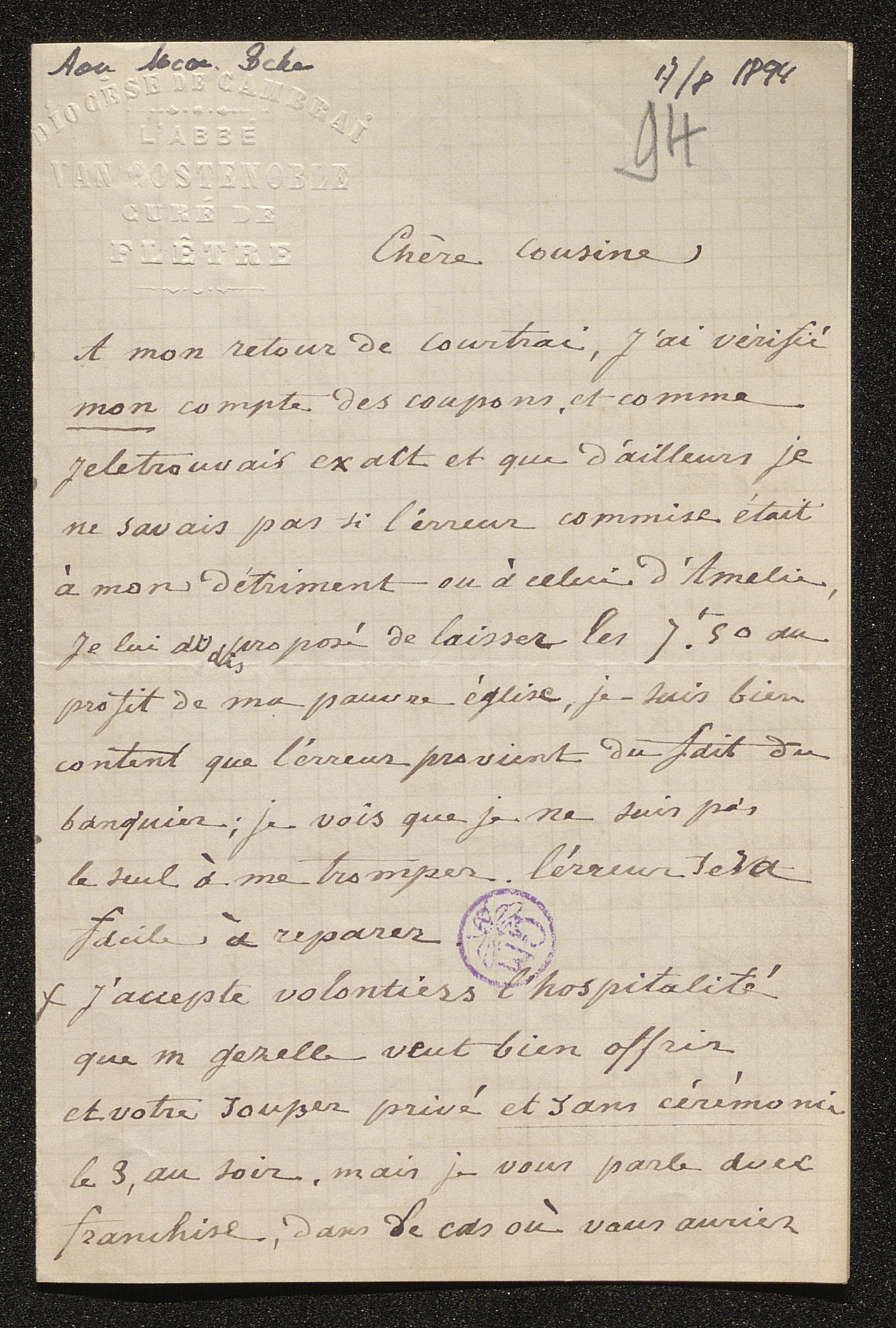 Emma Crombet (= mevrouw Emma Beke) aan [Guido Gezelle]