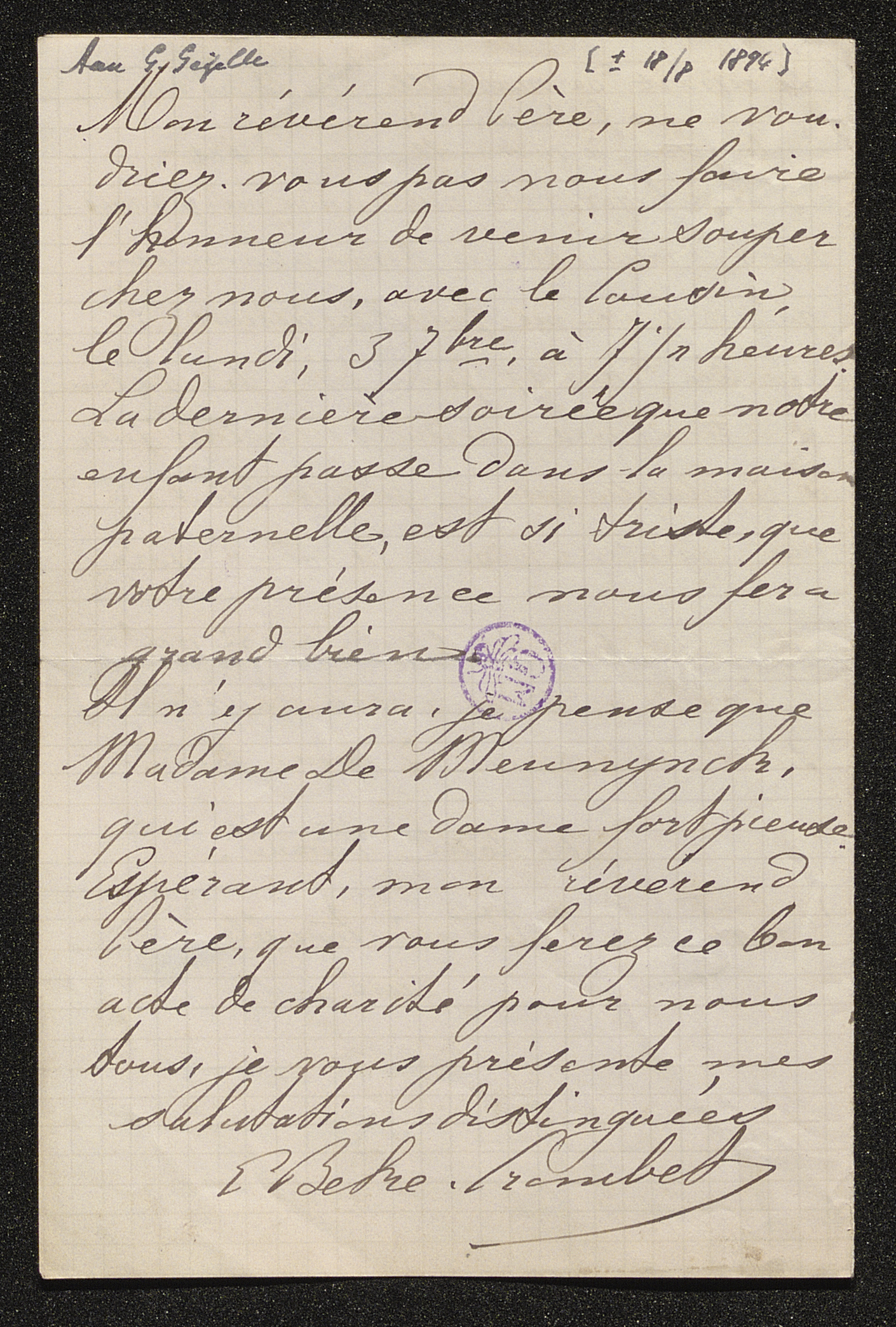 Emma Crombet (= mevrouw Emma Beke) aan [Guido Gezelle]