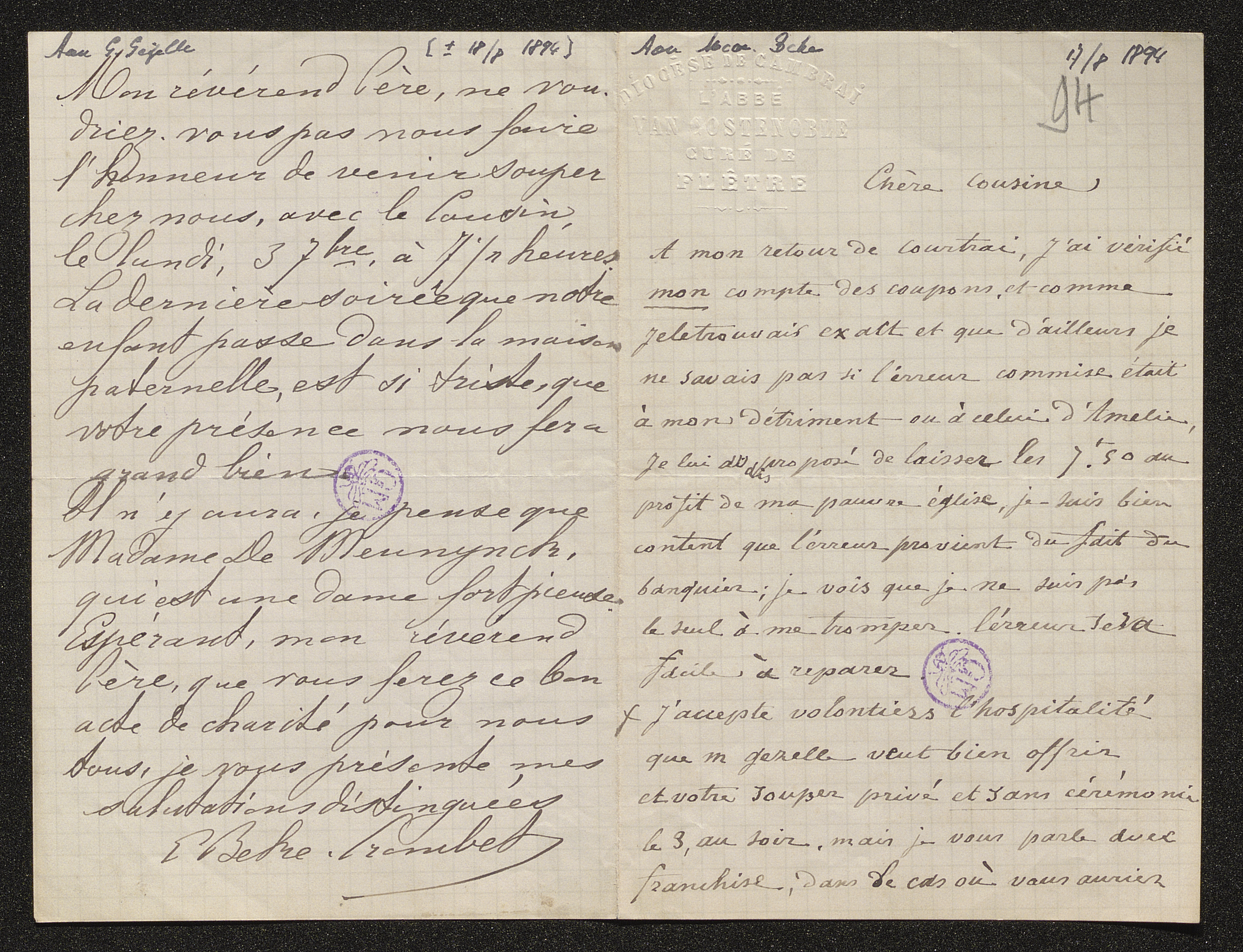 Emma Crombet (= mevrouw Emma Beke) aan [Guido Gezelle]